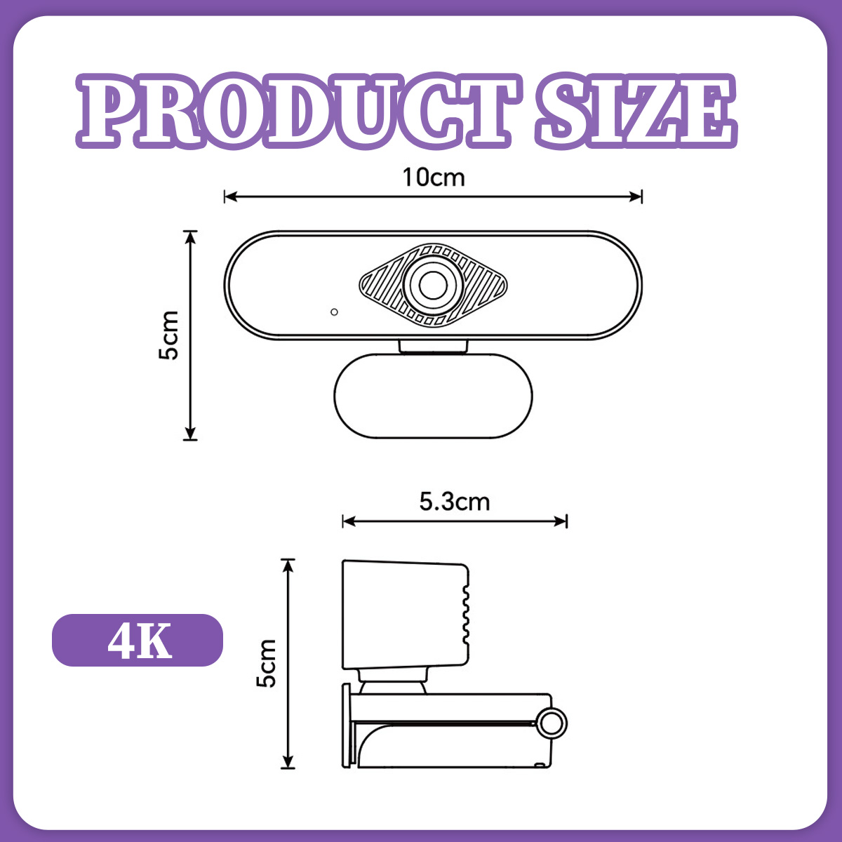 Produktgröße: 10x5 cm Webcam und 5,3x5 cm Halterung. 4K.