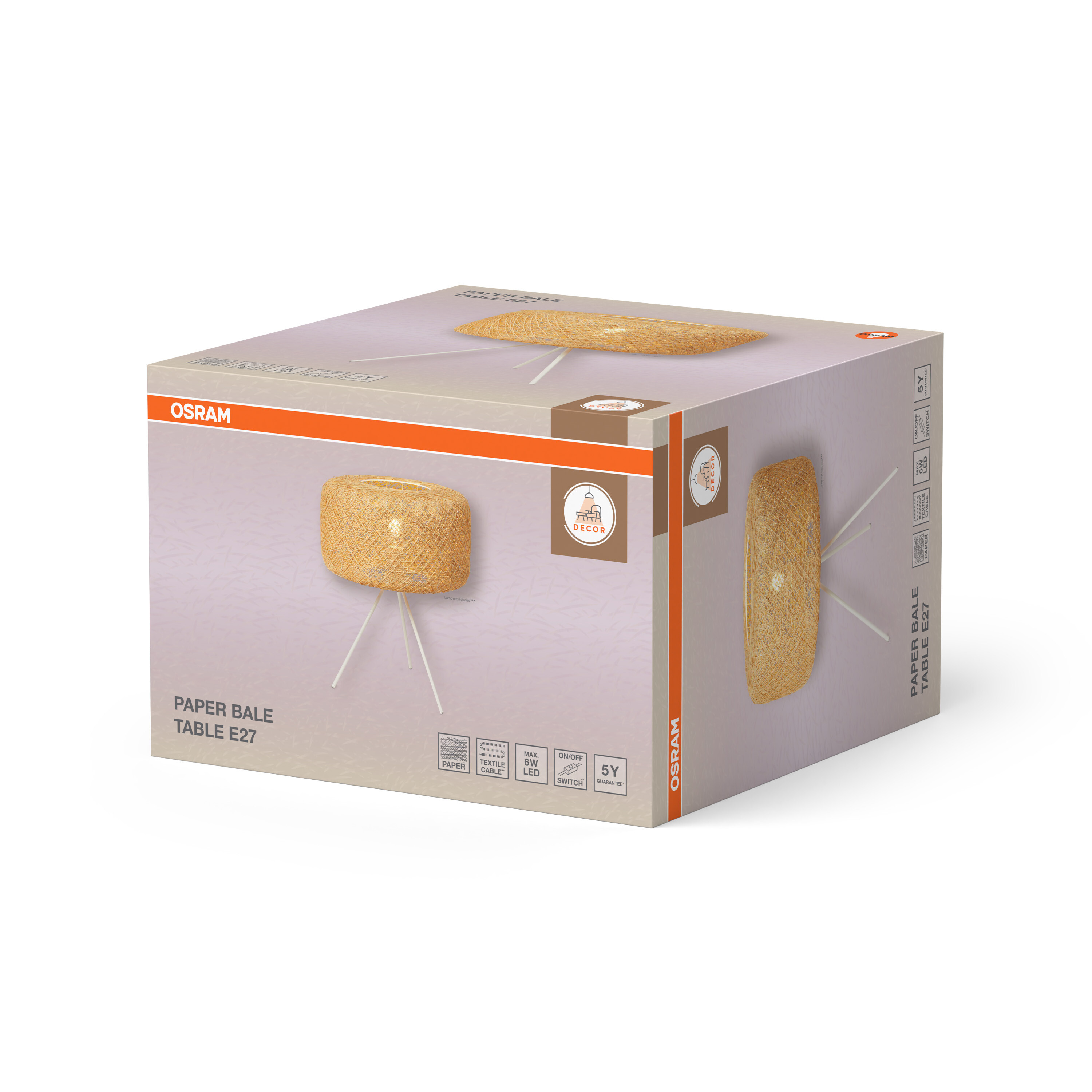 OSRAM Papier Ball Tischleuchte E27, aus Papier, Textilkabel, 6W LED.
