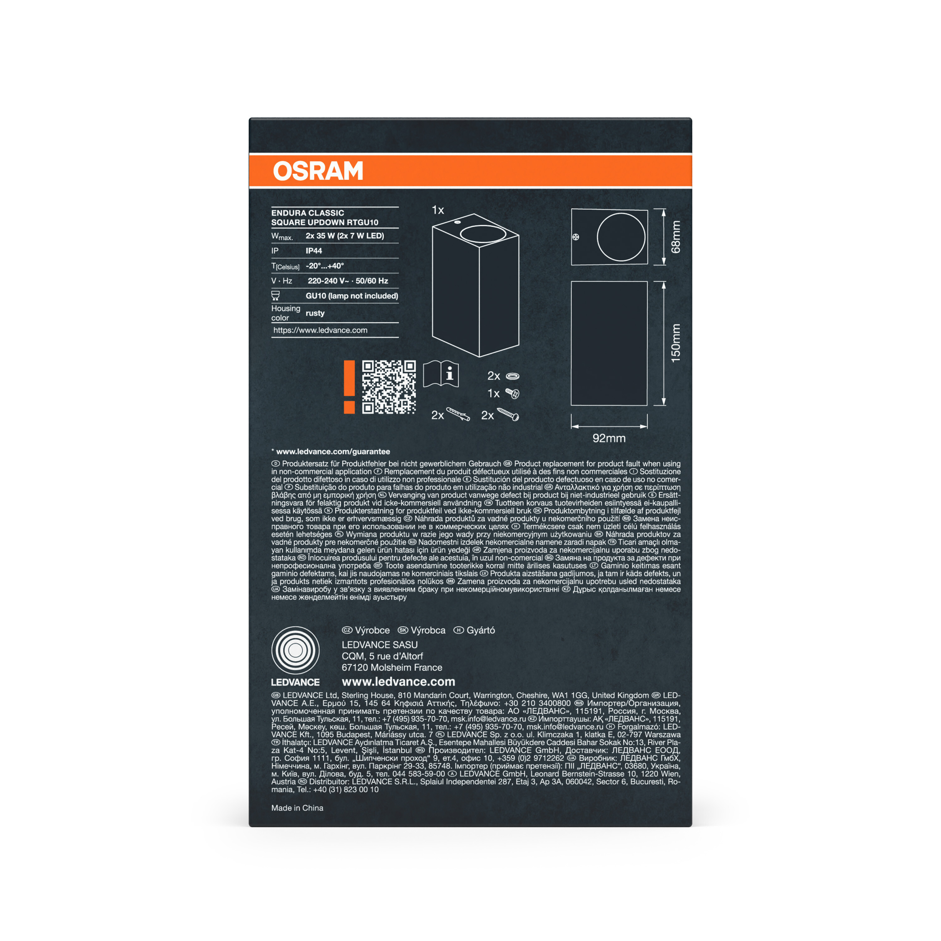 Osram Endura Classic Square Up/Down Leuchte, Rusty, 2x GU10, IP44.