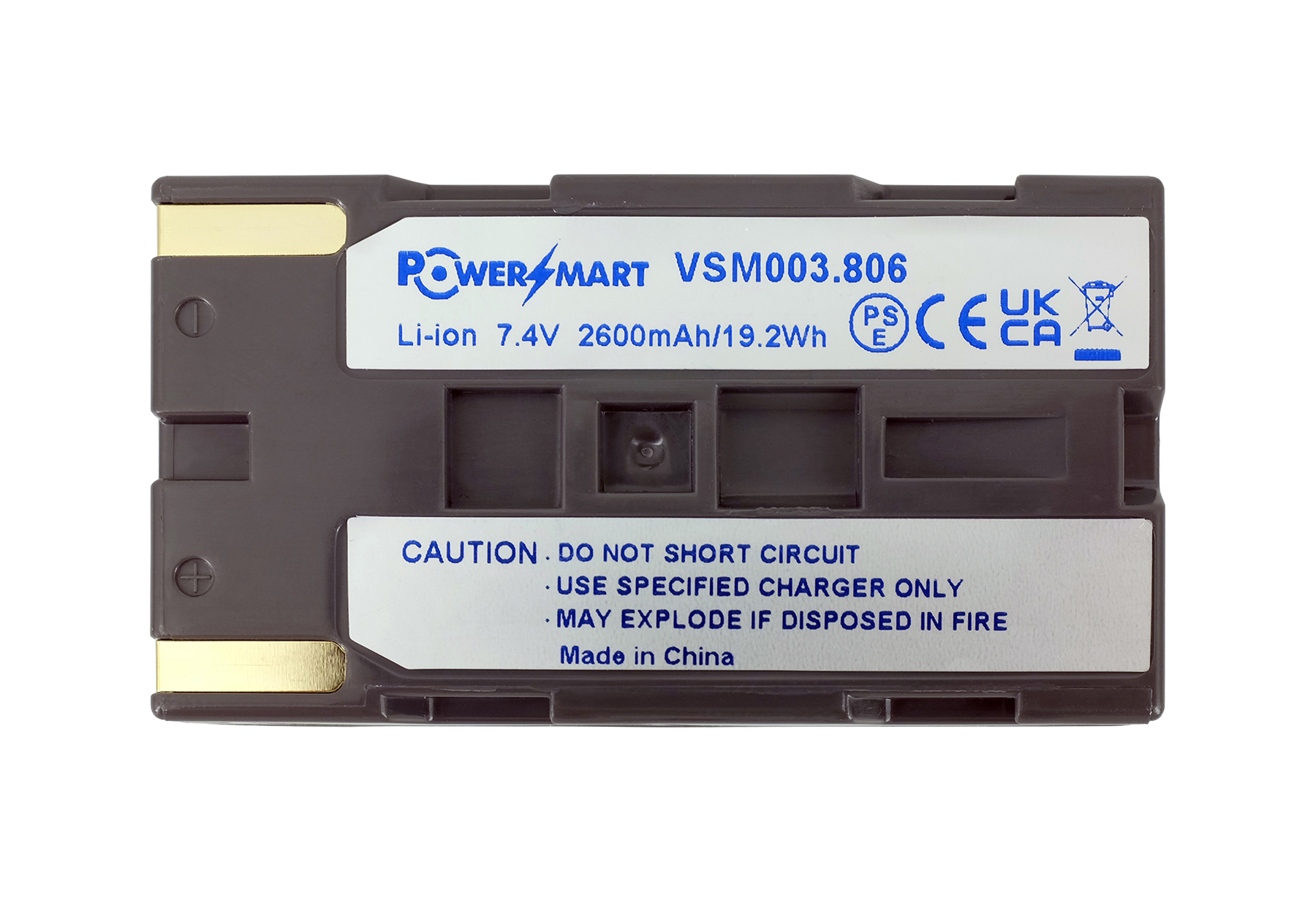 Ein schwarzer Li-Ionen-Akku mit der Aufschrift Power Smart VSM003.806.