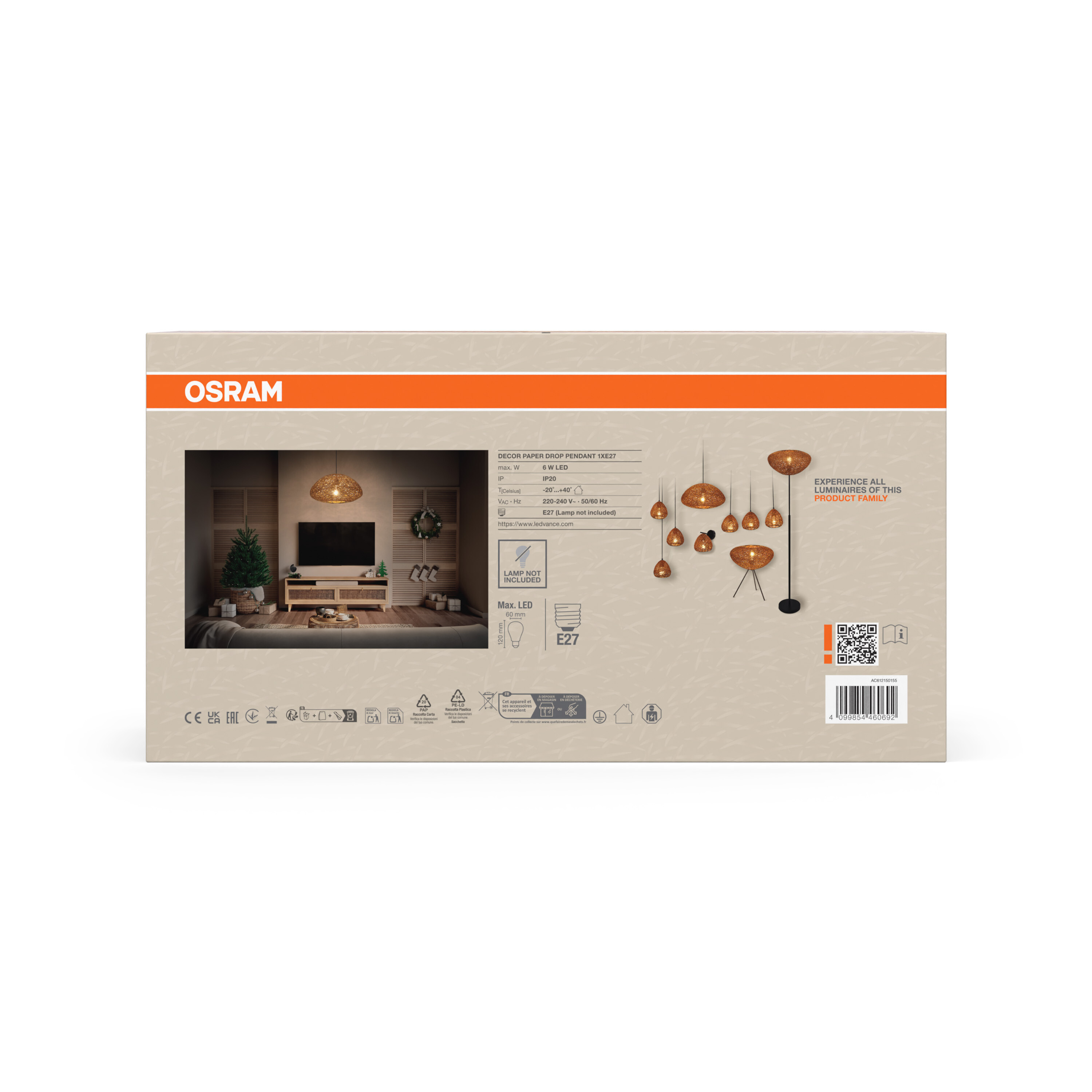 Osram Produktverpackung mit Produktbild, technischen Daten und Logo.