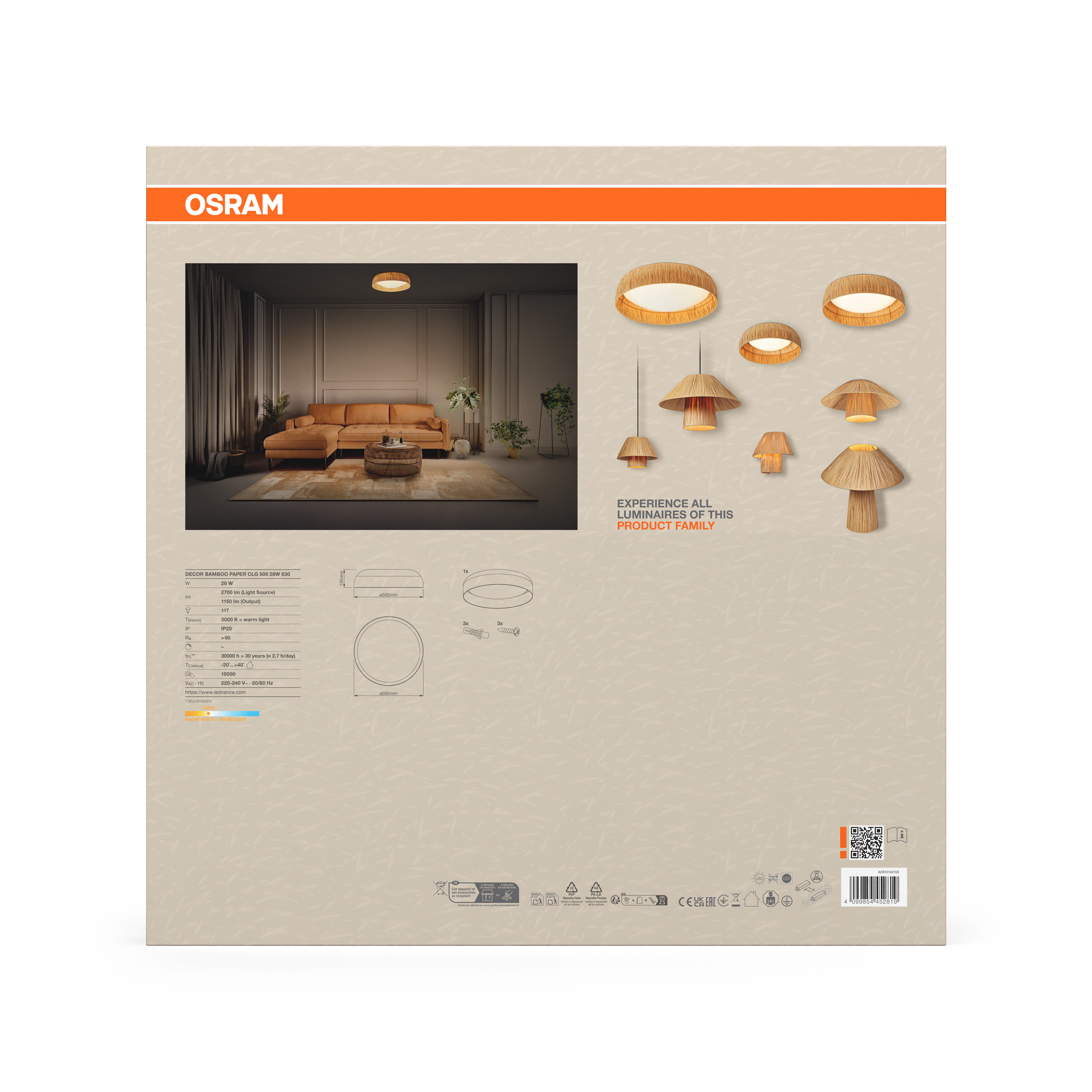 OSRAM Produktbild mit Wohnzimmer und Lampen-Kollektion.