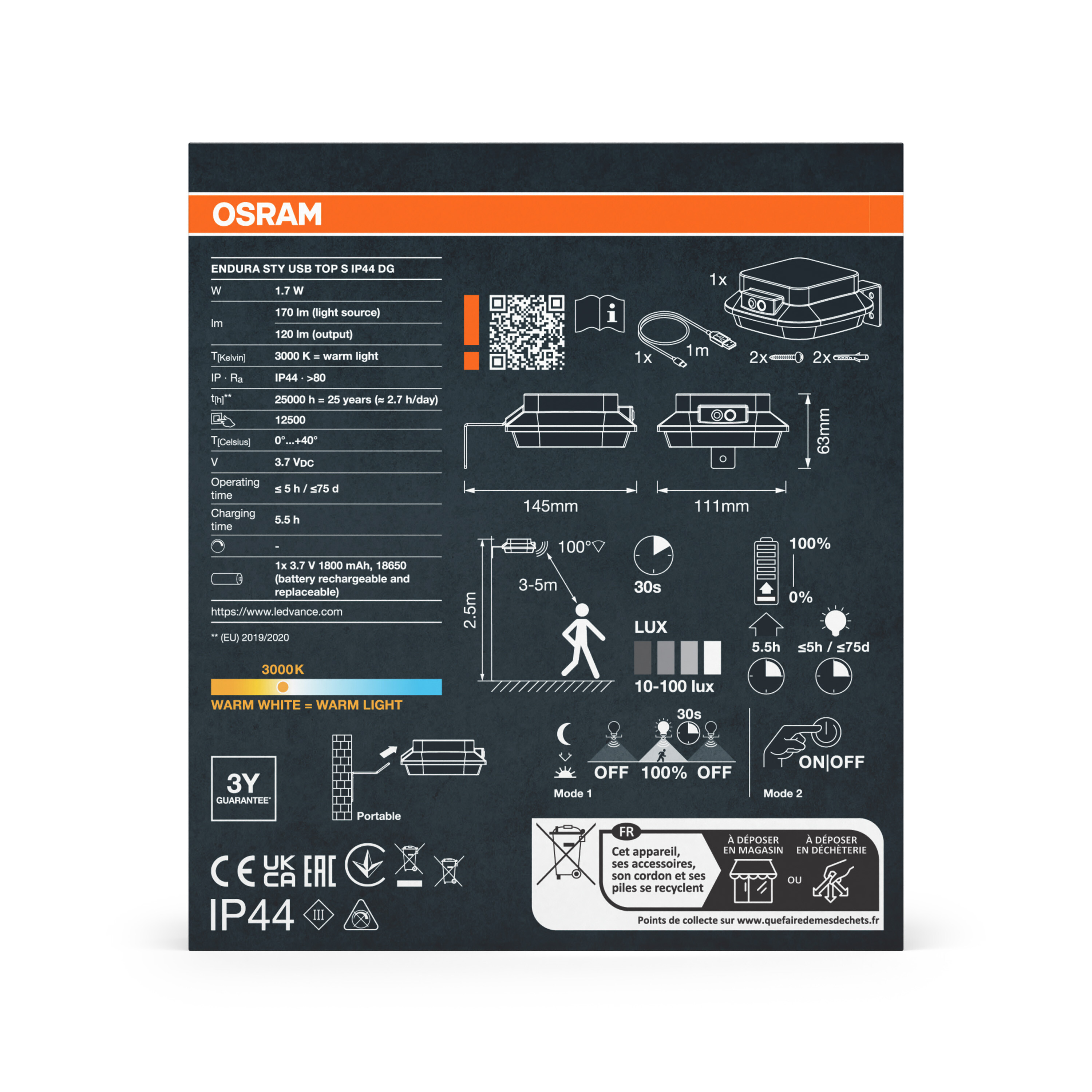 OSRAM Leuchte: Spezifikationen und Diagramme, inkl. Akku, Maße und Garantie.