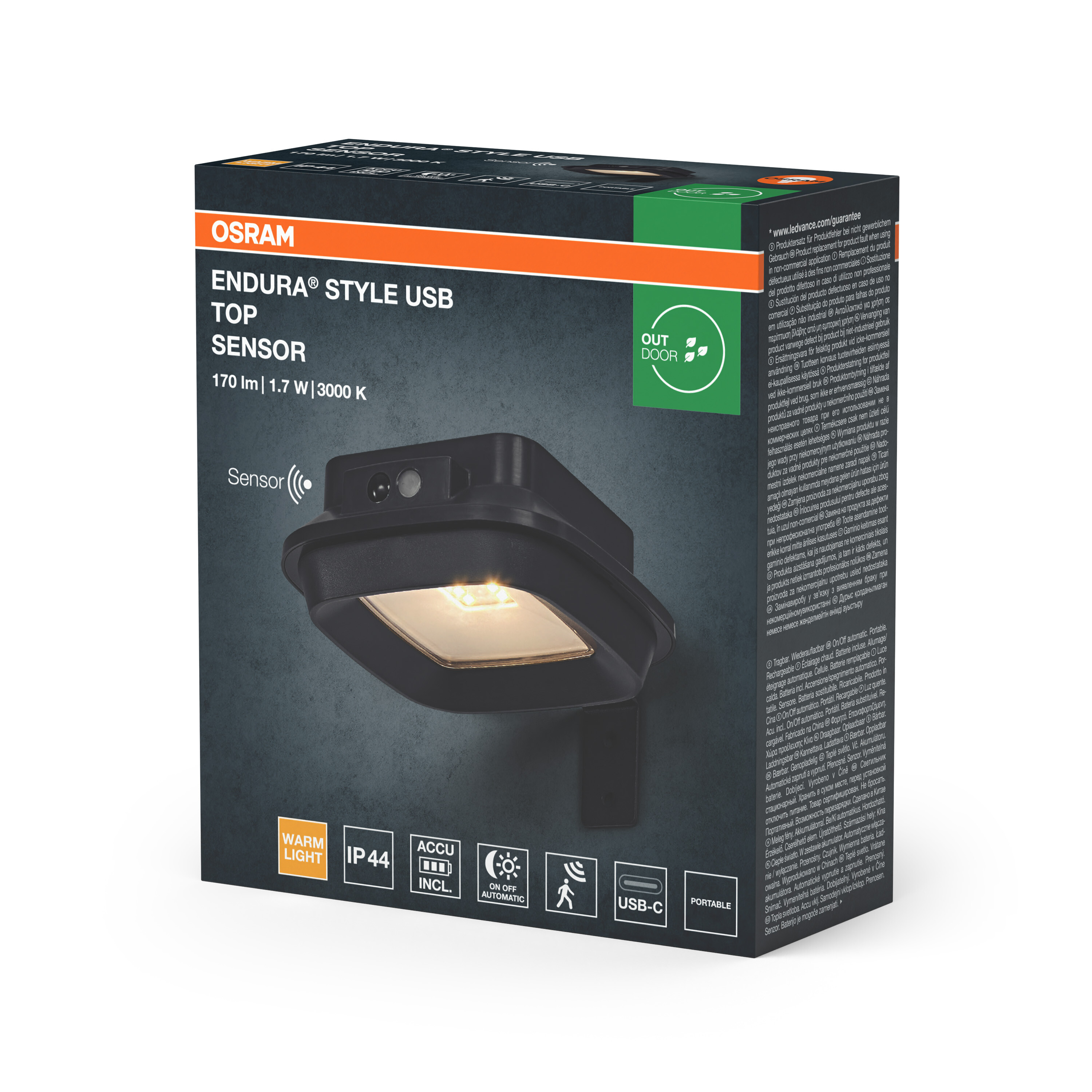 Osram Endura Style USB Top Sensor mit warmem Licht, IP44, Akku inkl.