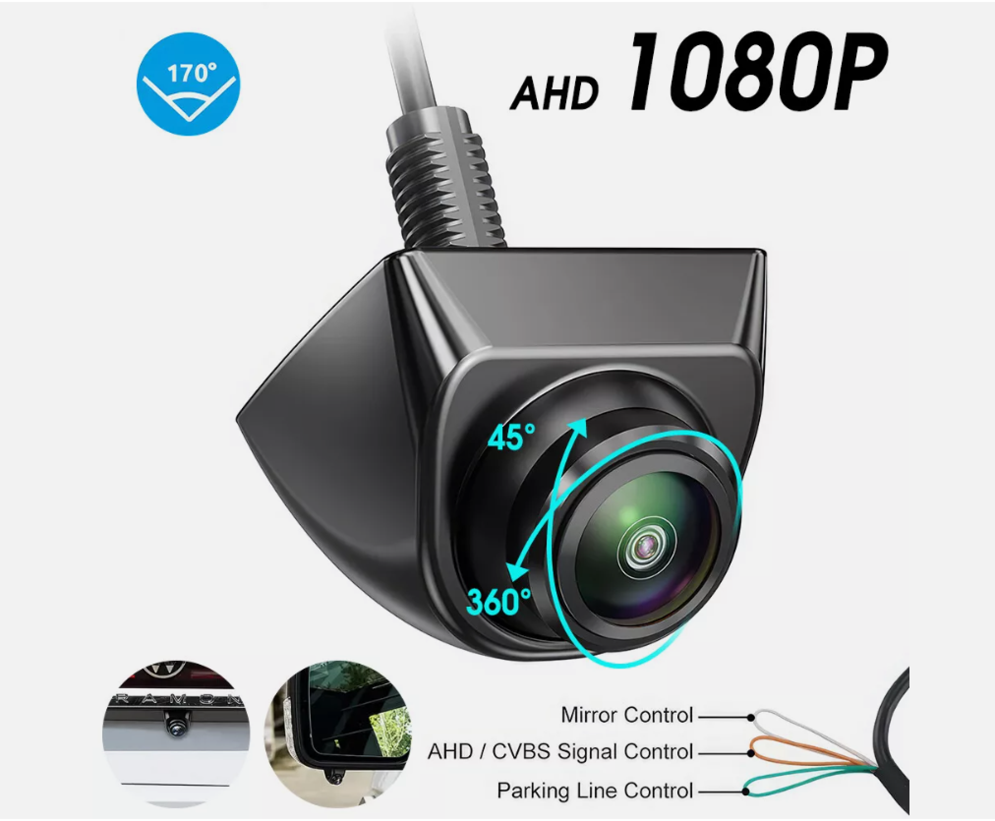 Eine 1080P AHD-Kamera mit 170° Weitwinkel, 45° und 360° Ansichten.