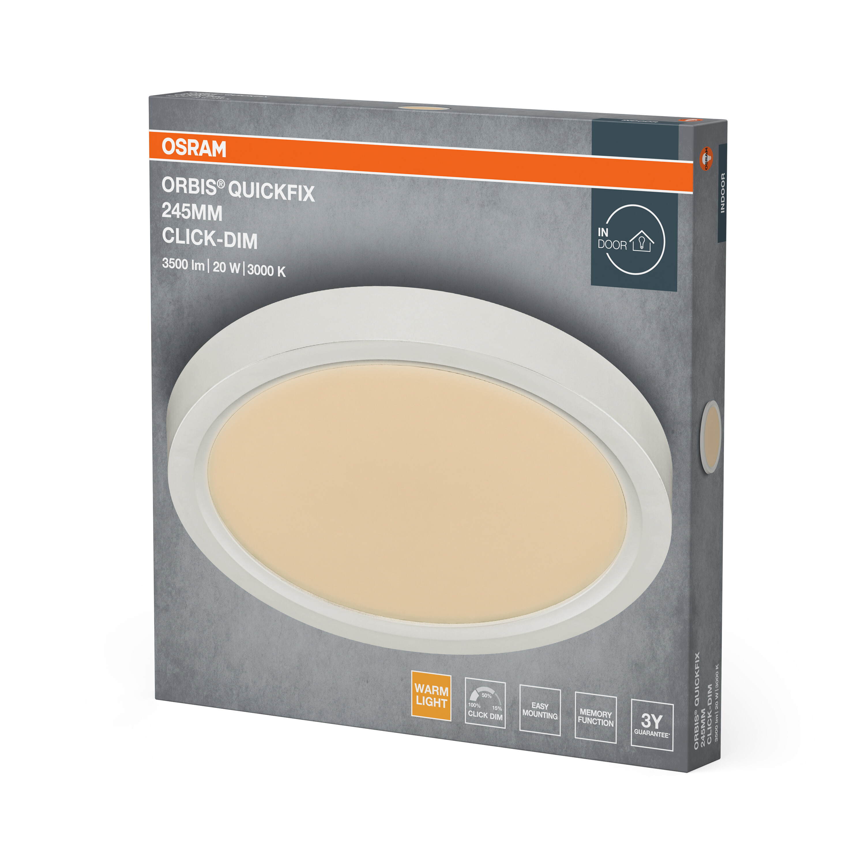 Osram Orbis Click-Dim Lampe, 245mm, 20W, 3000K, warmes Licht.