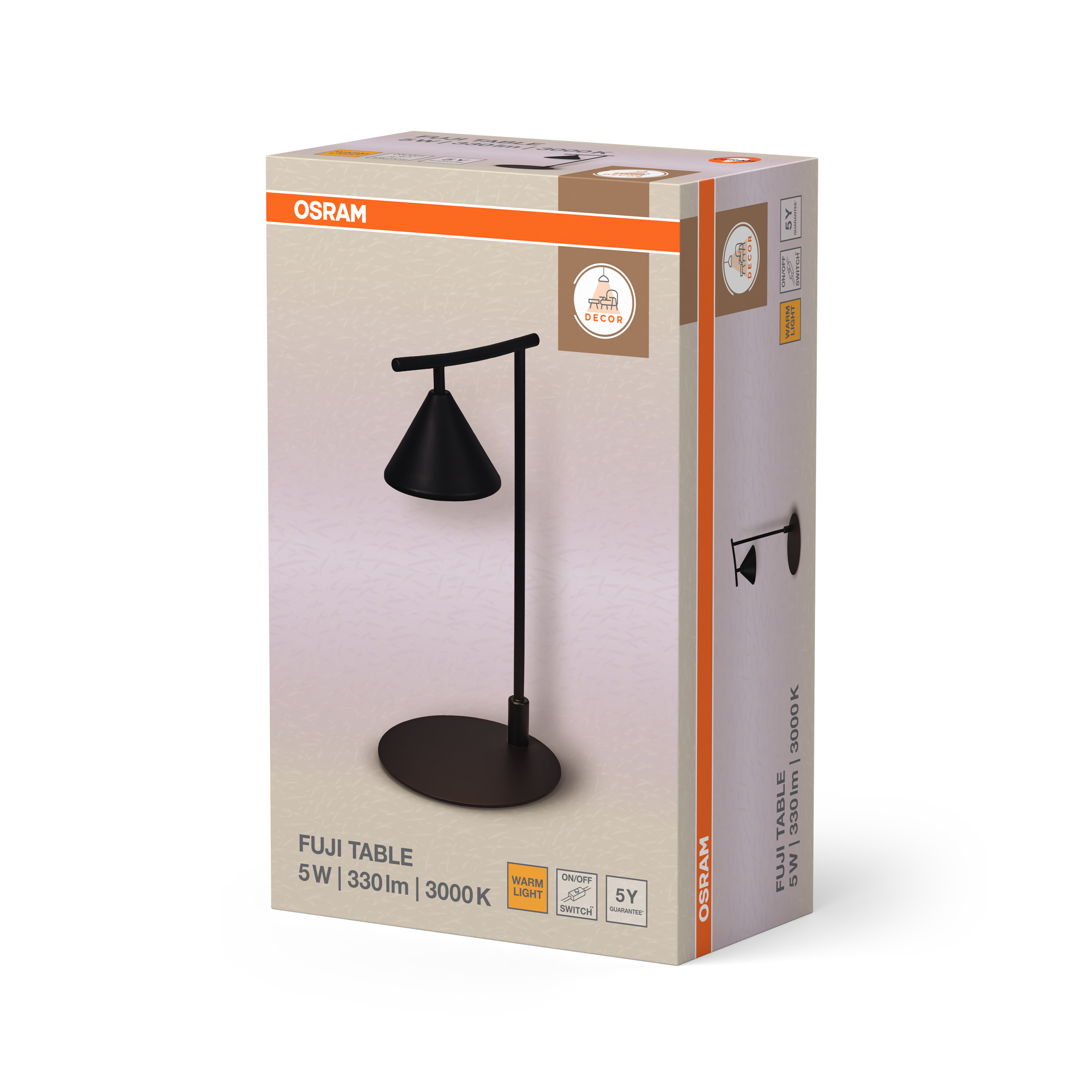 Osram FUJI TABLE Lampe 5W, 330lm, 3000K, Warmlicht, Ein/Aus-Schalter, 5 Jahre Garantie.