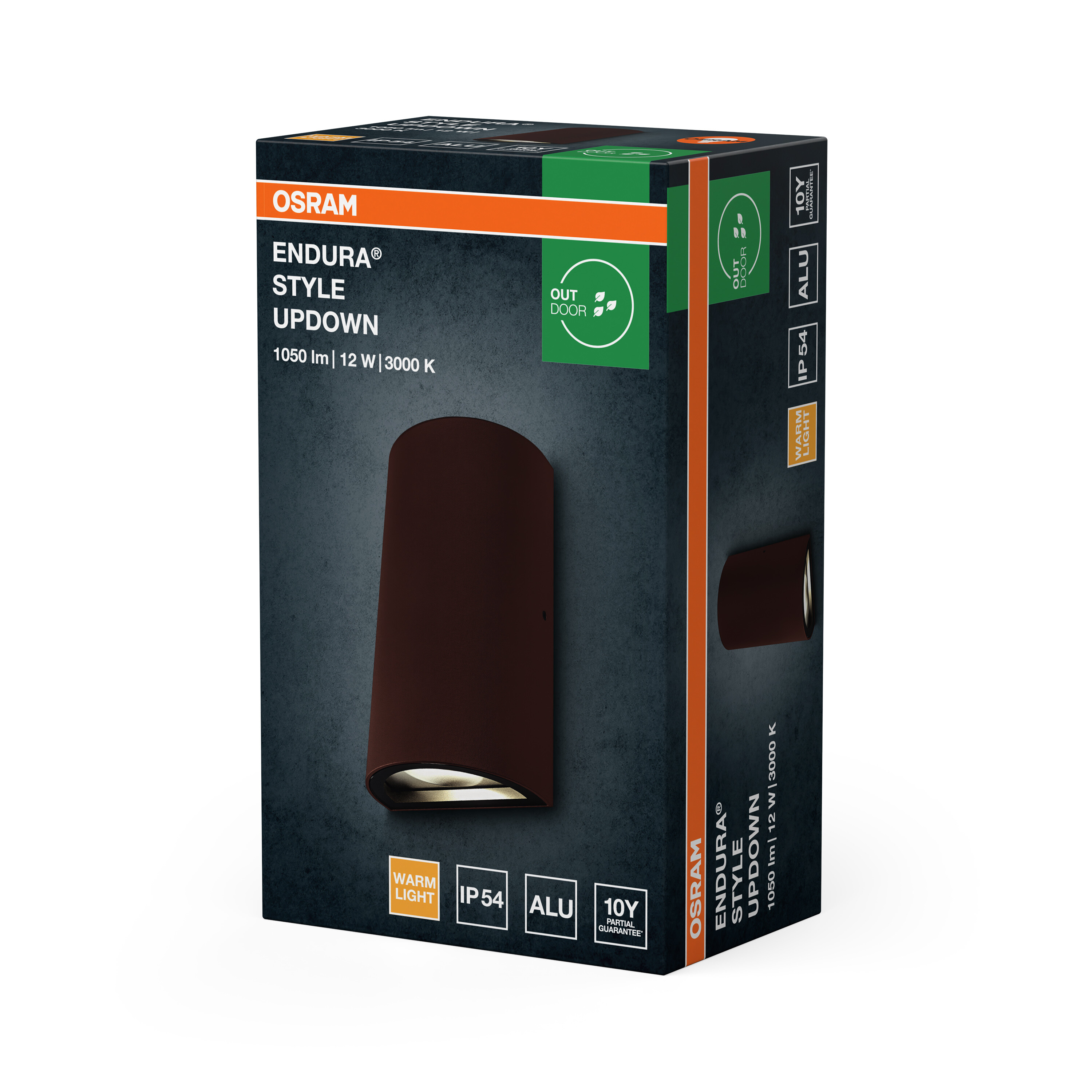 OSRAM Endura Style Updown Verpackung mit Produktabbildung, Lichtdaten und Gütesiegeln.