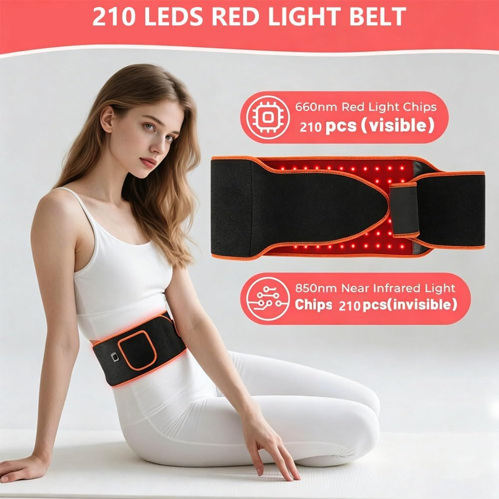 Frau mit rotem Lichtgürtel, 210 LEDs, 660nm und 850nm.