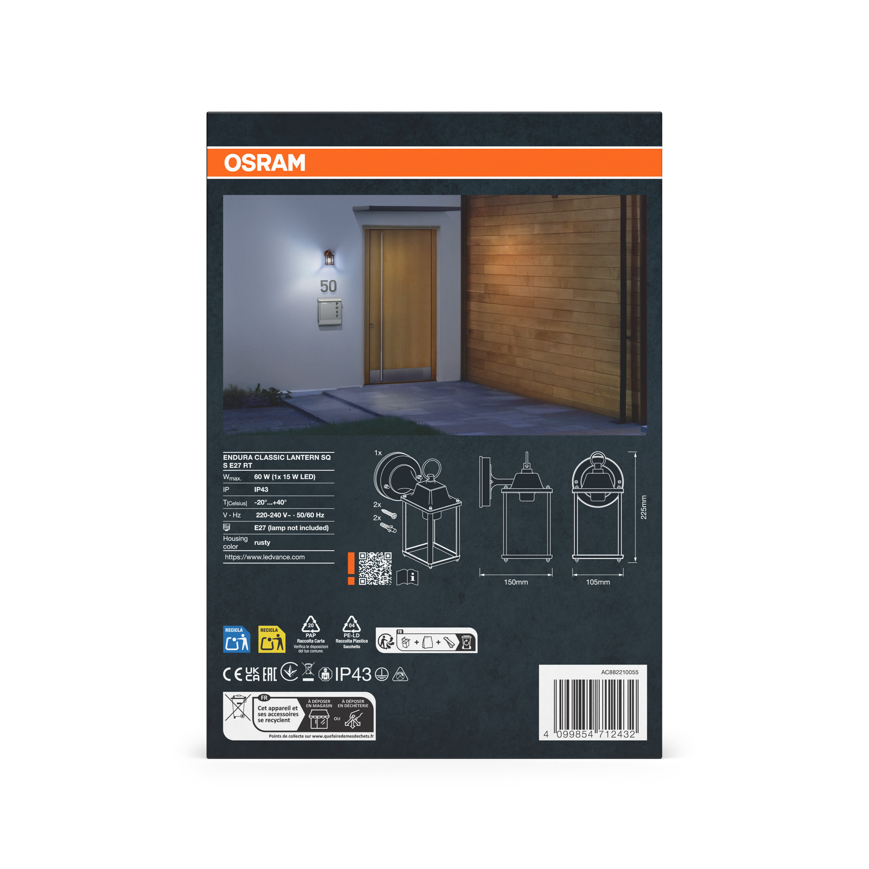 OSRAM Außenleuchte: Klassisches Design, technische Daten und Abmessungen.