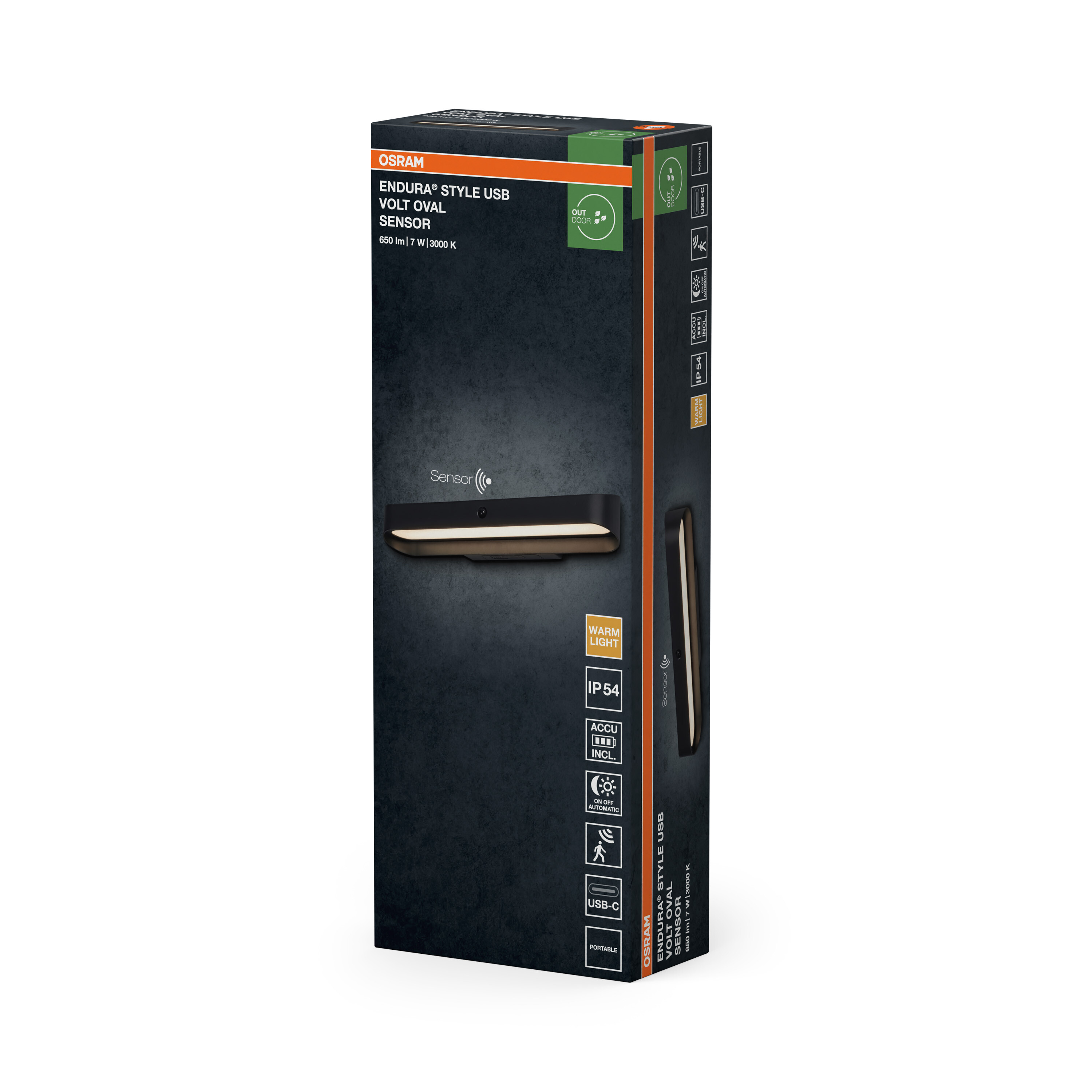 Verpackung einer Osram Endura Style USB Volt Oval Sensor Lampe.