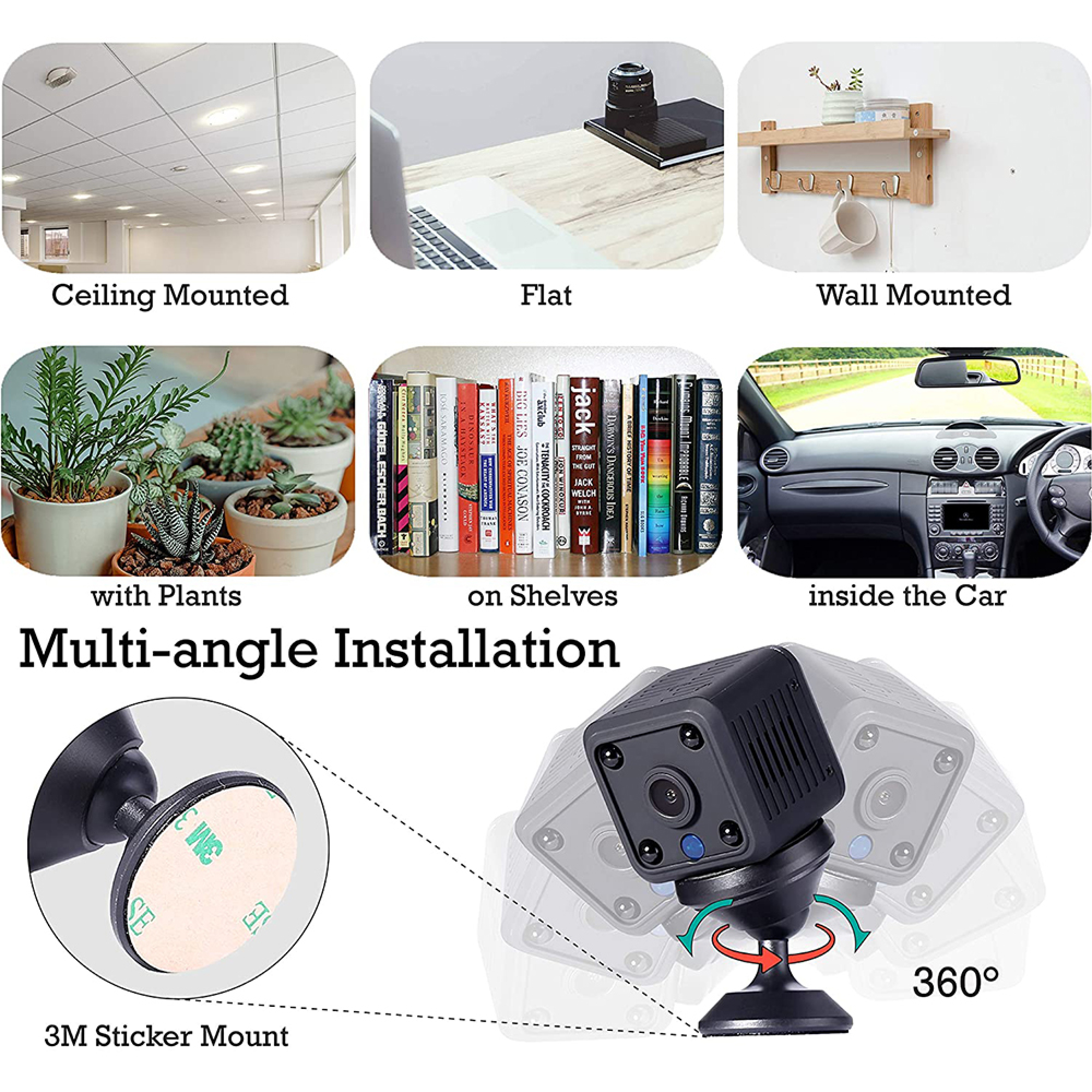 Vielseitige Installationsmöglichkeiten: Decke, flach, Wand, Pflanzen, Regale, Auto.