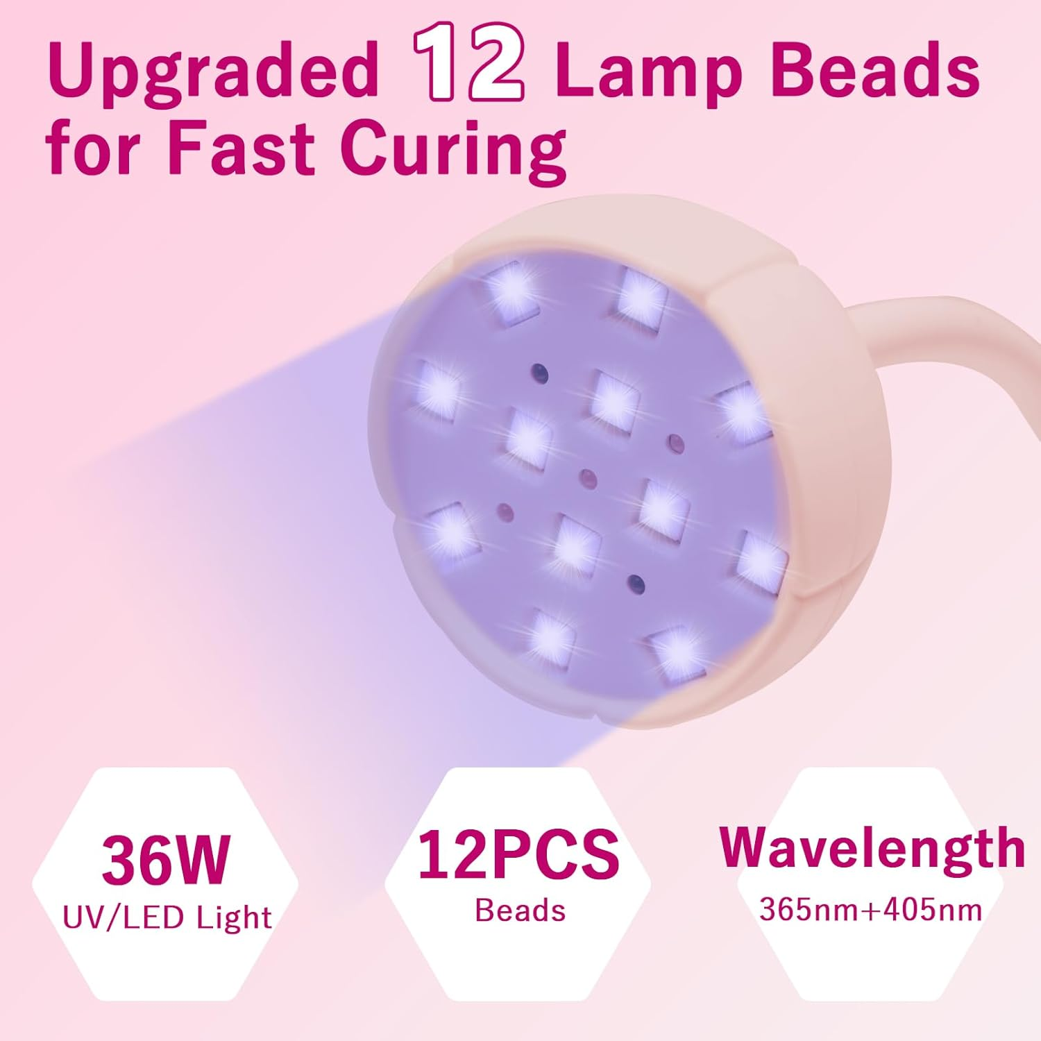 UV-LED-Lampe mit 12 Lampenperlen für schnelles Aushärten, 36W, 365+405nm.