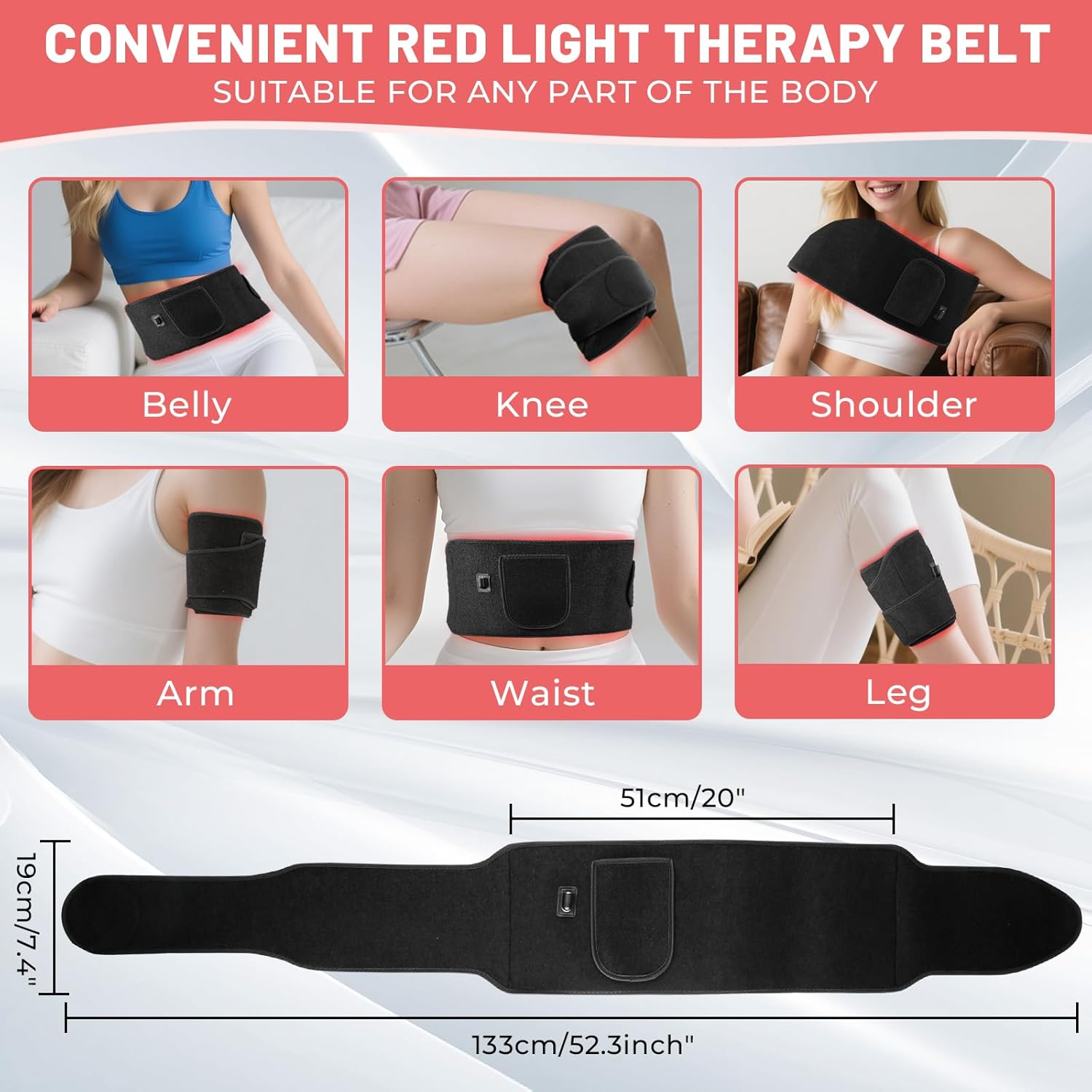 Ein roter Therapie-Gürtel für Bauch, Knie, Schulter, Arm, Taille und Bein.