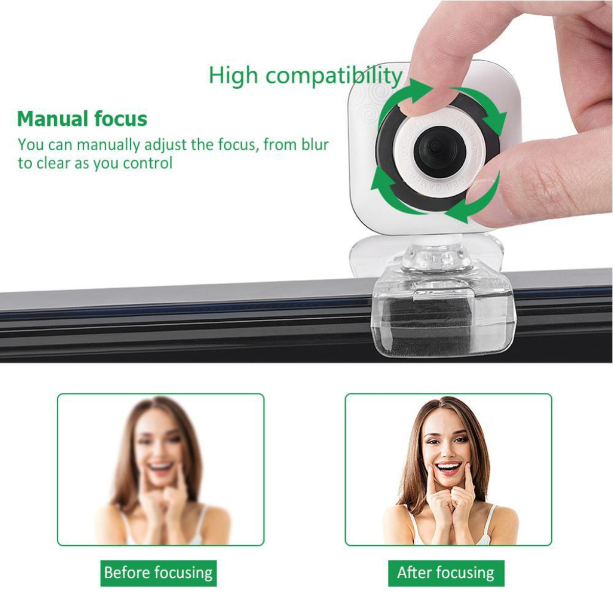 Webcam-Fokus-Anpassung: Unscharf vor, scharf nach Fokus. Hohe Kompatibilität.