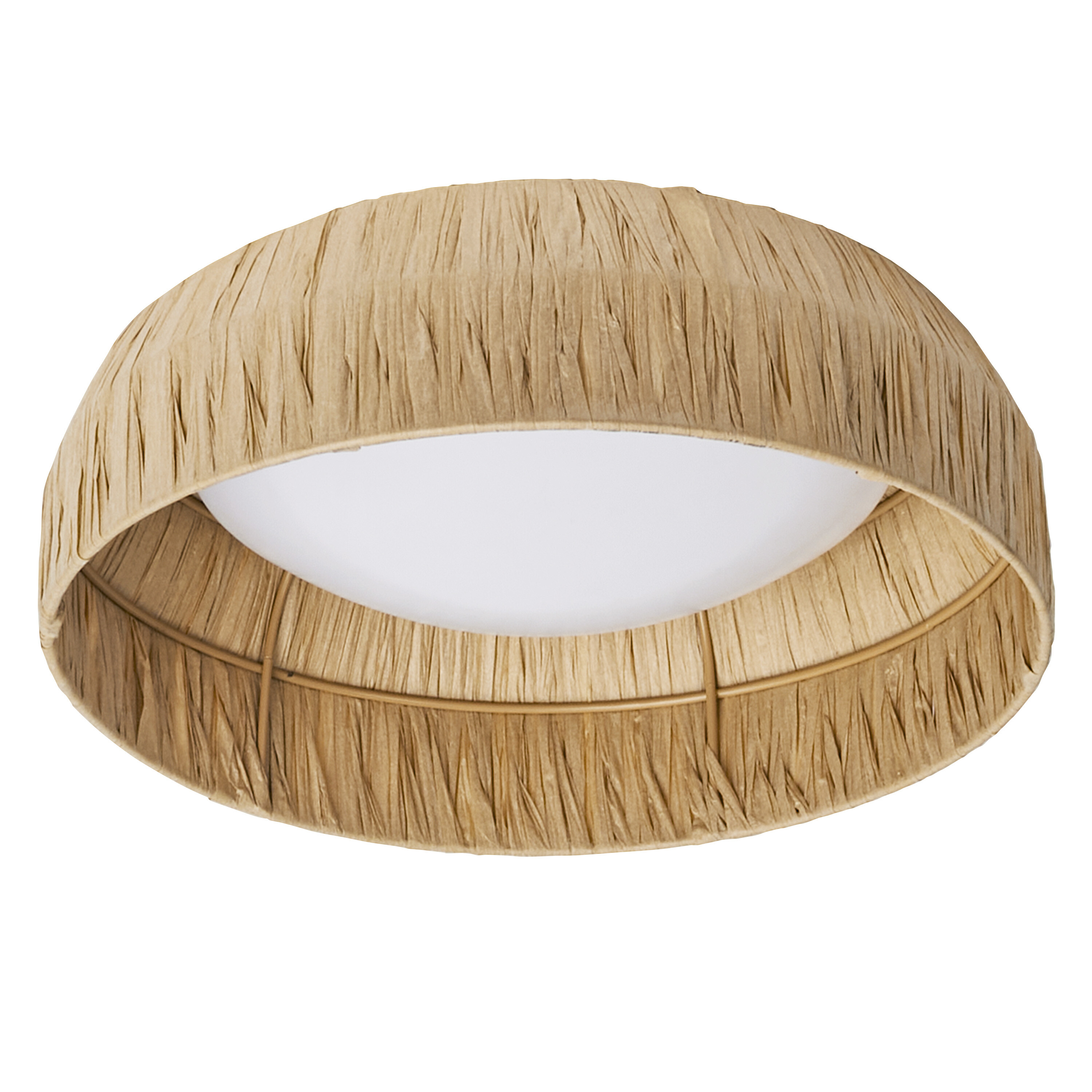 Braune Lampe mit gefalteter Papierhülle und weißem Innenschirm.