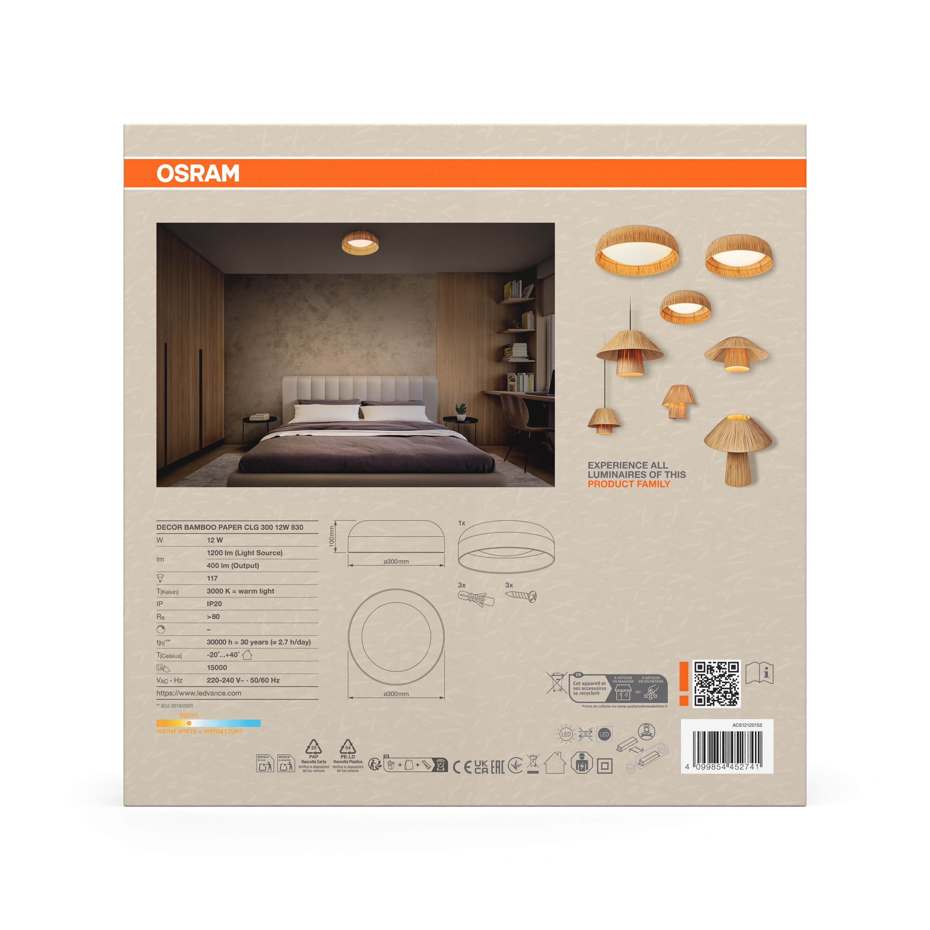 Osram Dekor Bambus Papier Lampe. Spezifikationen und Produktabbildungen.
