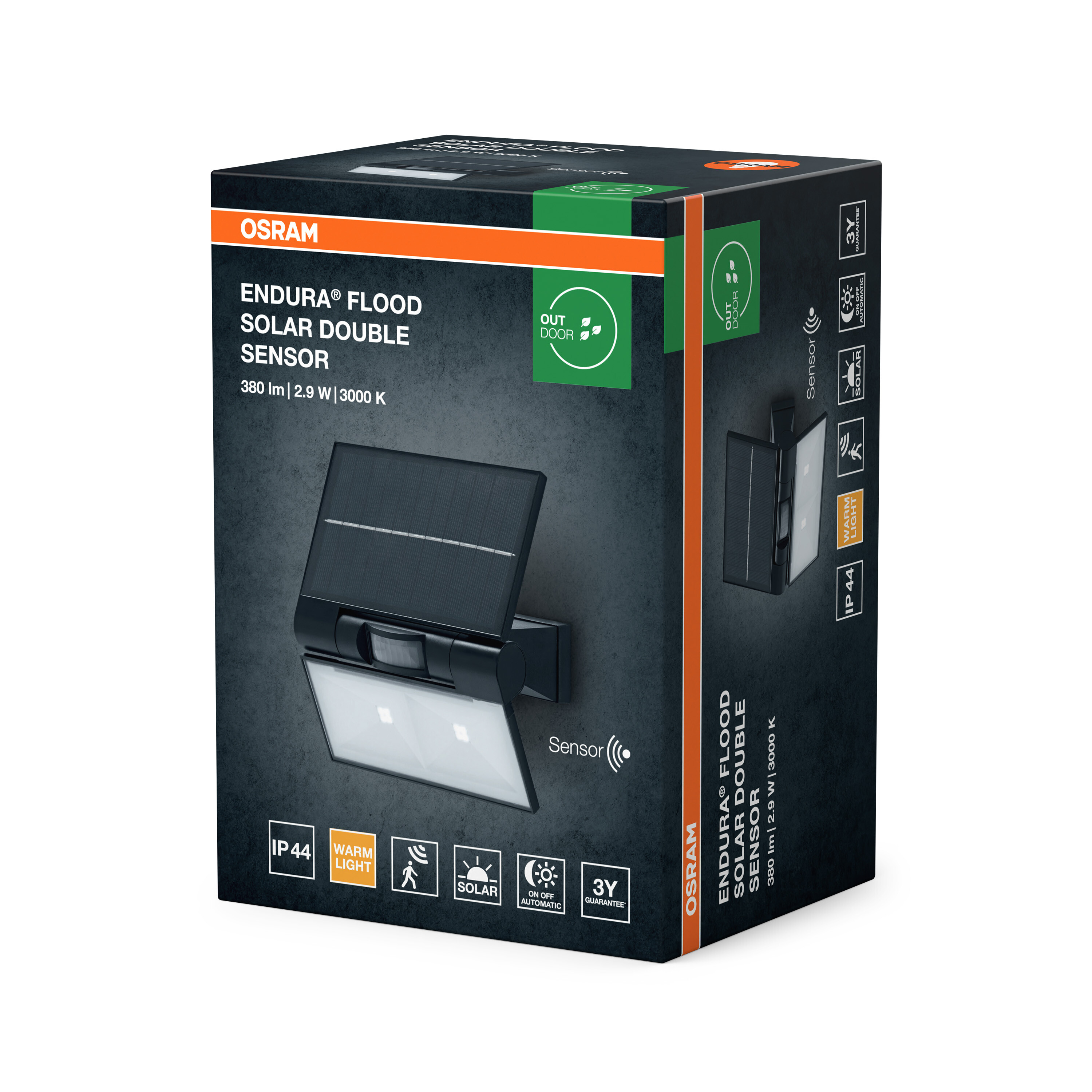 Osram Solar Flutlicht mit Sensor: 380lm, 2.9W, 3000K, IP44, warmes Licht.