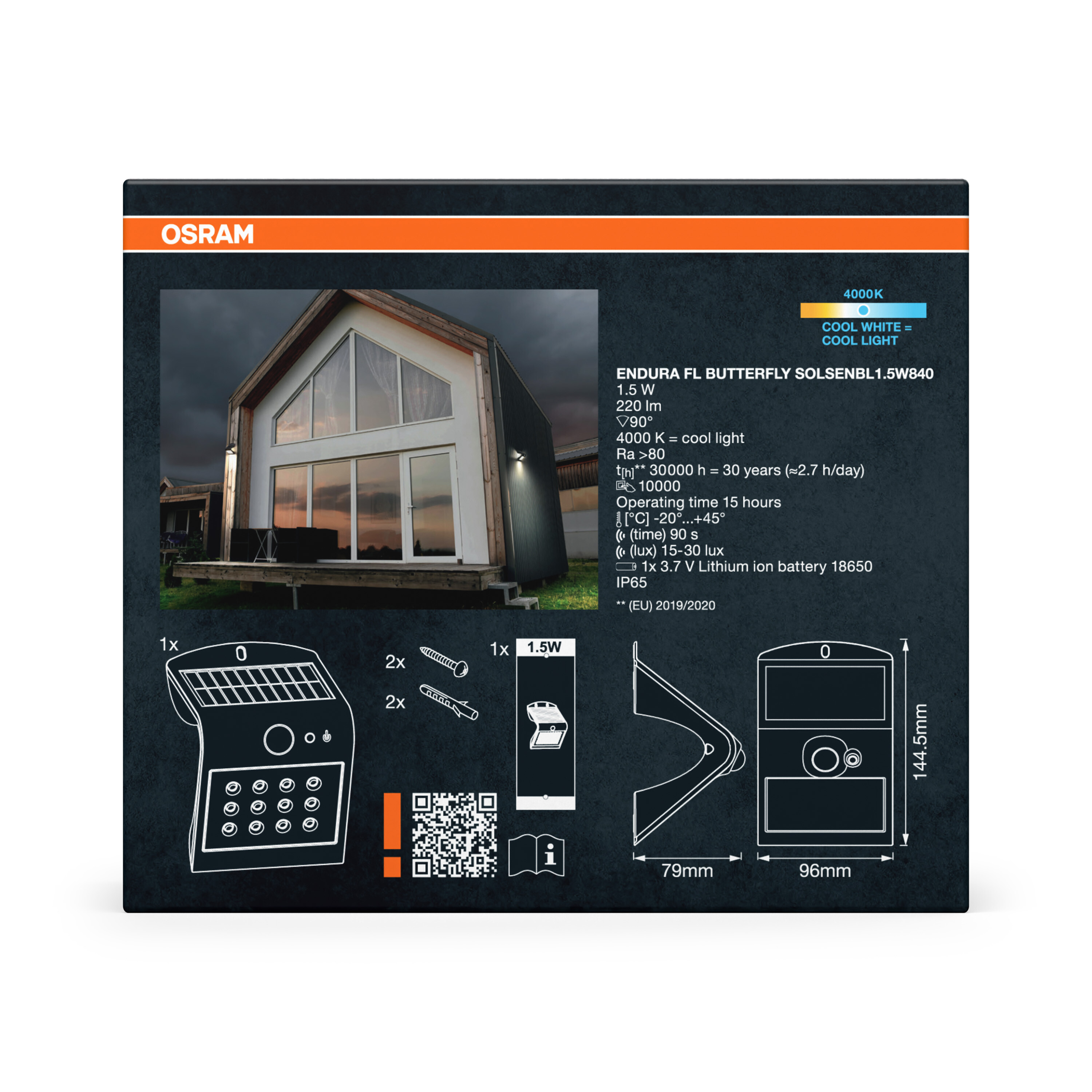 OSRAM Produktbild mit Haus und technischen Details der Leuchte.
