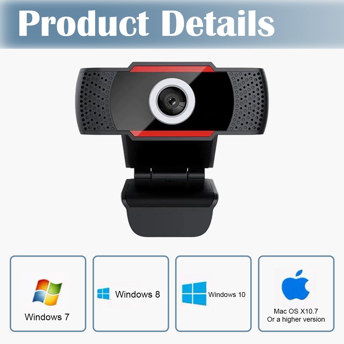 Webcam mit rotem Akzent, kompatibel mit Win 7/8/10 & Mac OS.
