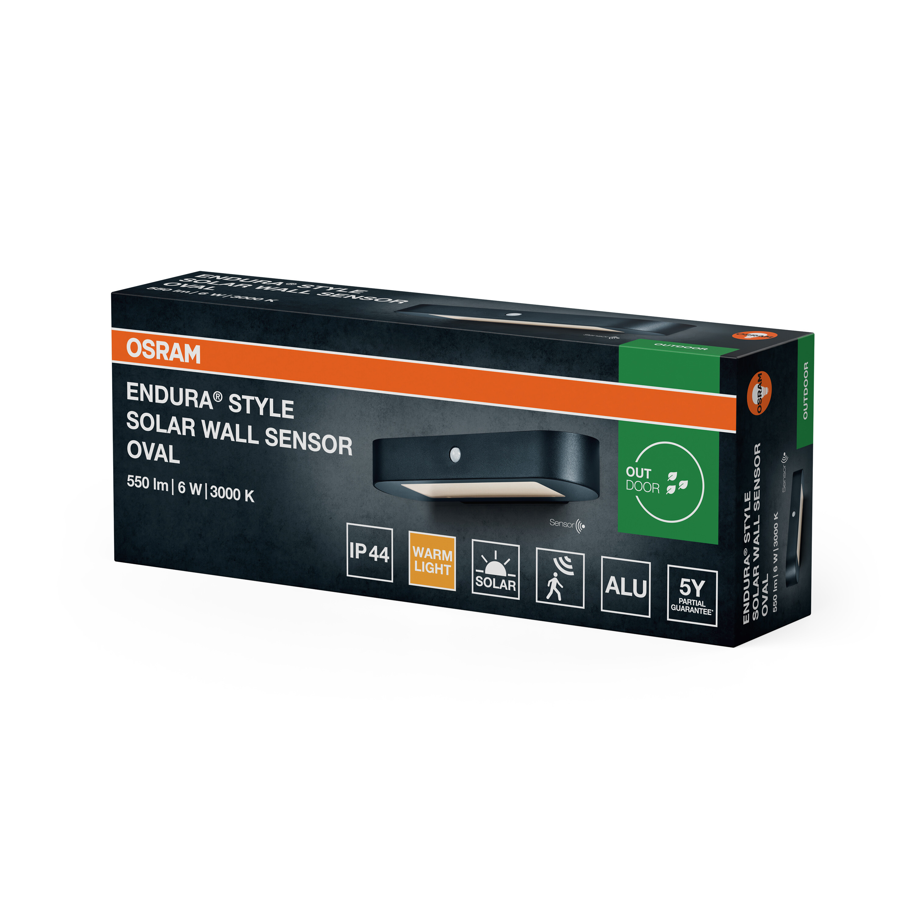 OSRAM Endura Style Solar Wandleuchte Oval: 550lm, 6W, 3000K, IP44, warmes Licht.