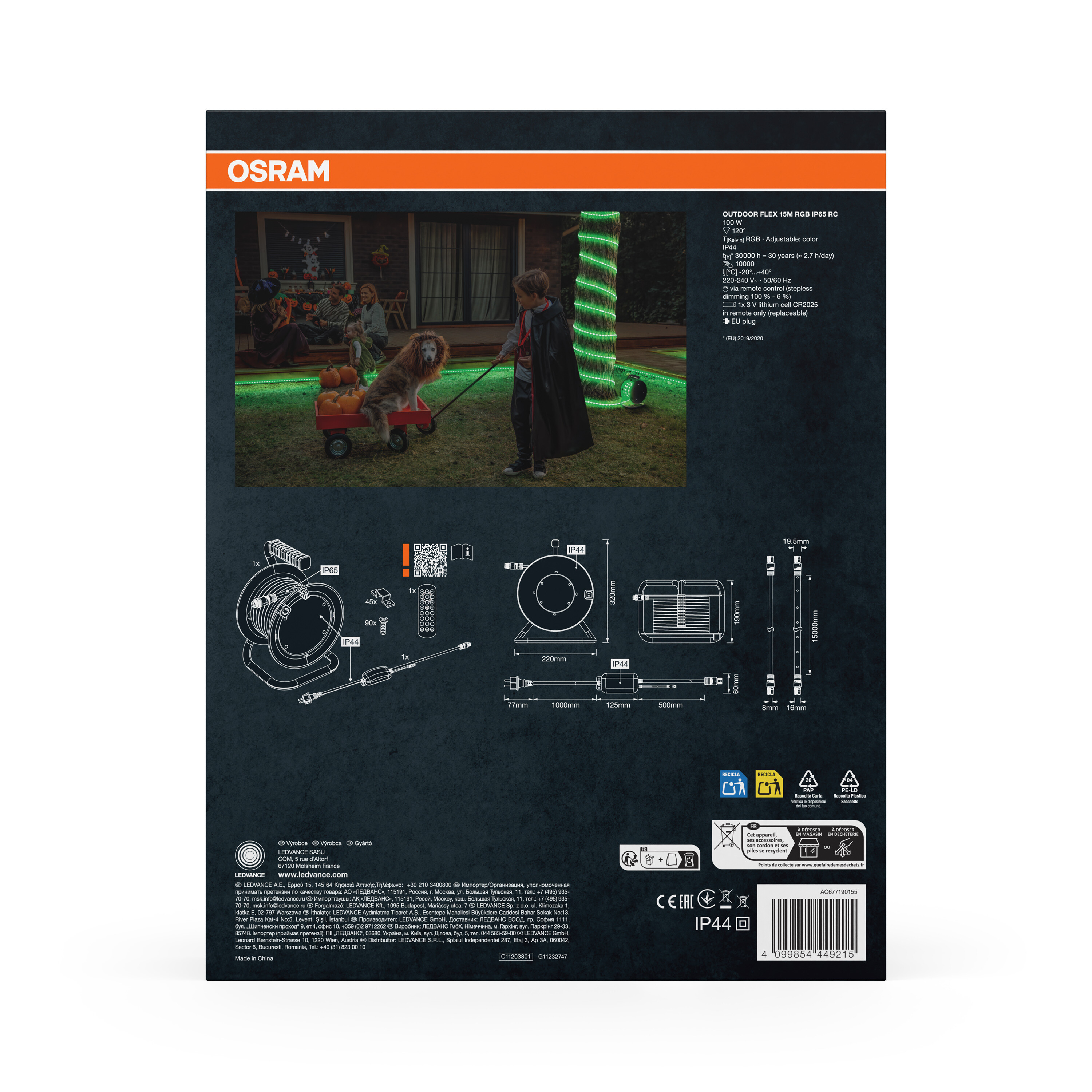 Osram Outdoor Flex 15m RGB IP65 RC Lichterkette mit Familie und Kindern.