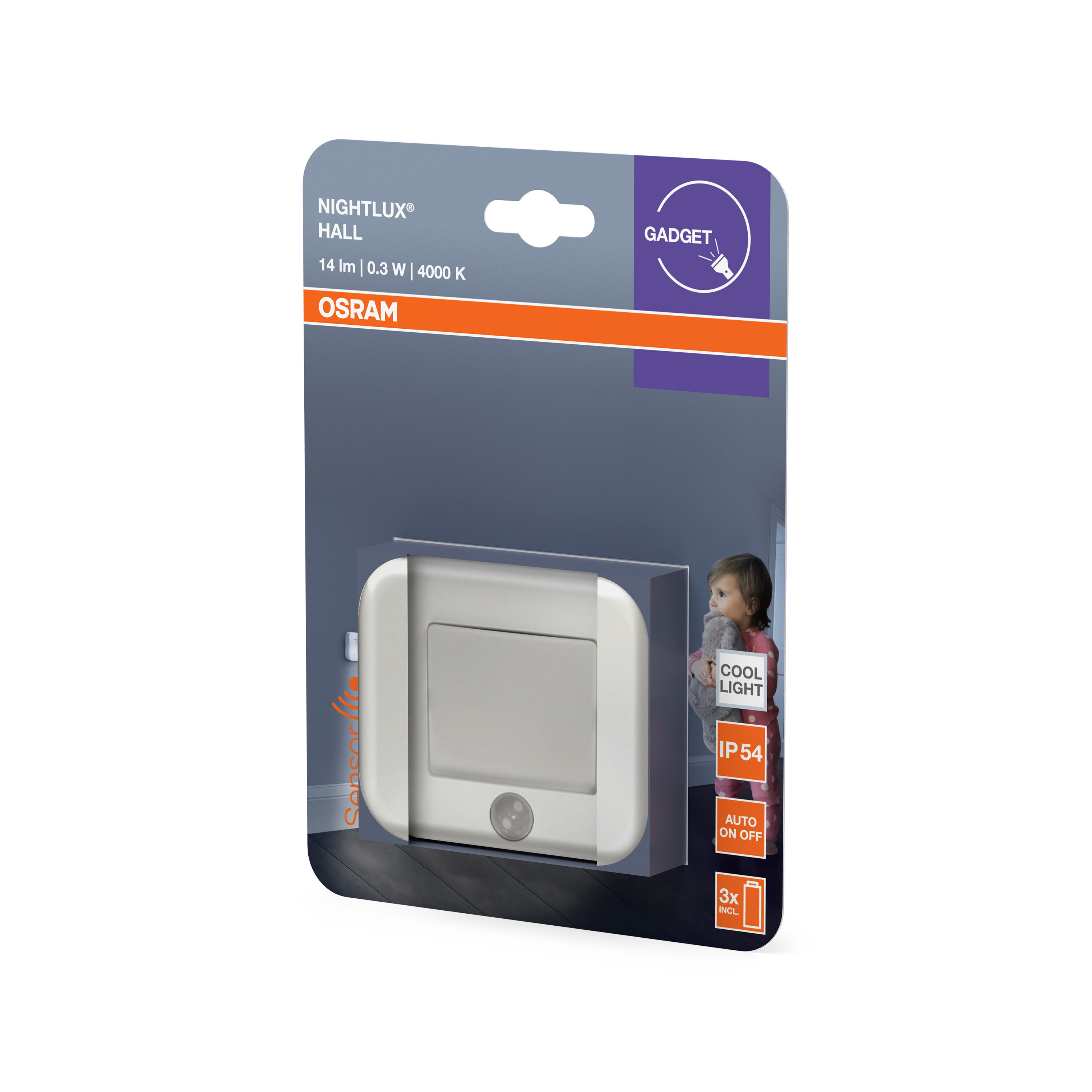 Verpackung für ein Osram Nightlux Hall Nachtlicht mit Sensor.
