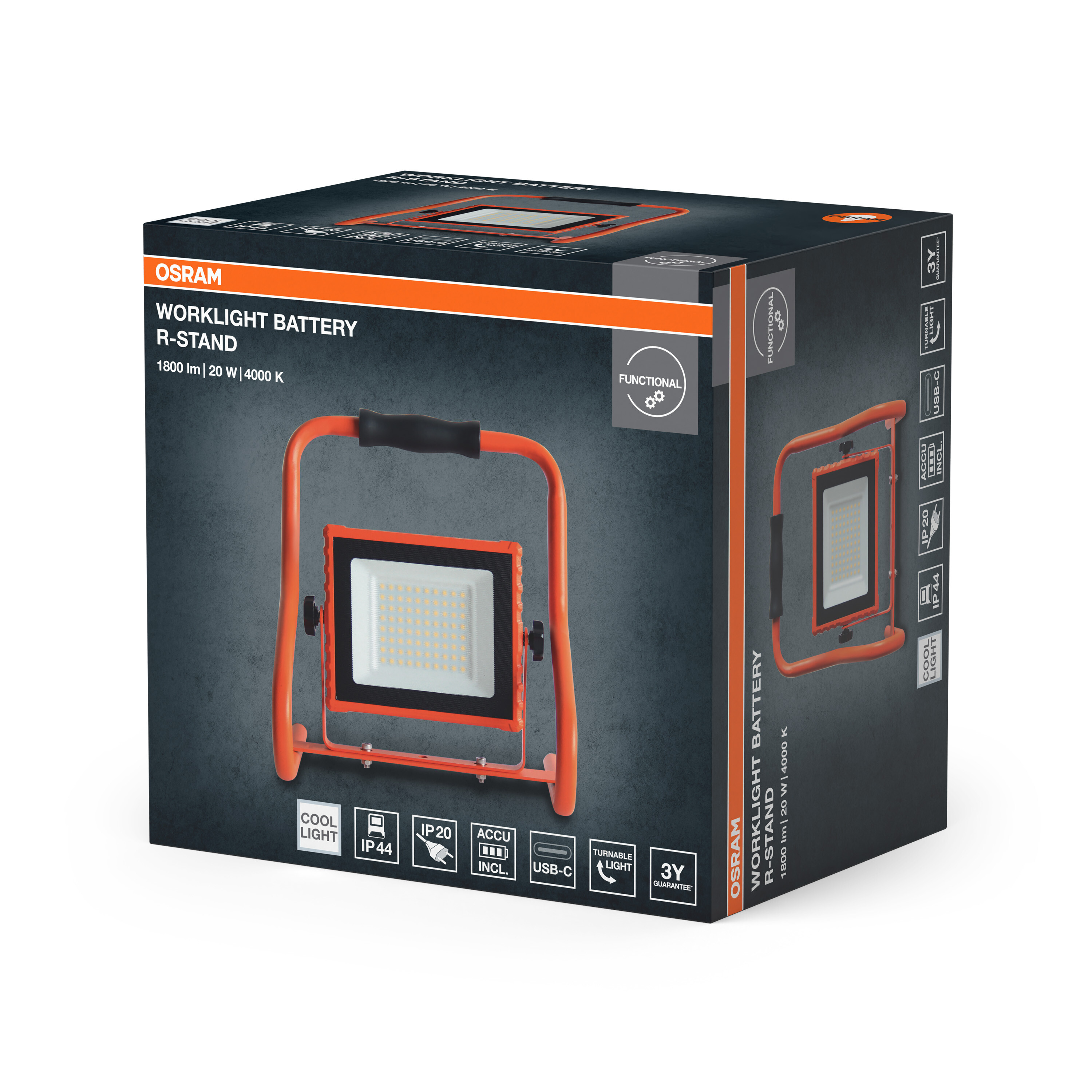OSRAM Arbeitslicht mit Akku und Ständer, 1800 lm, 20 W, 4000 K.