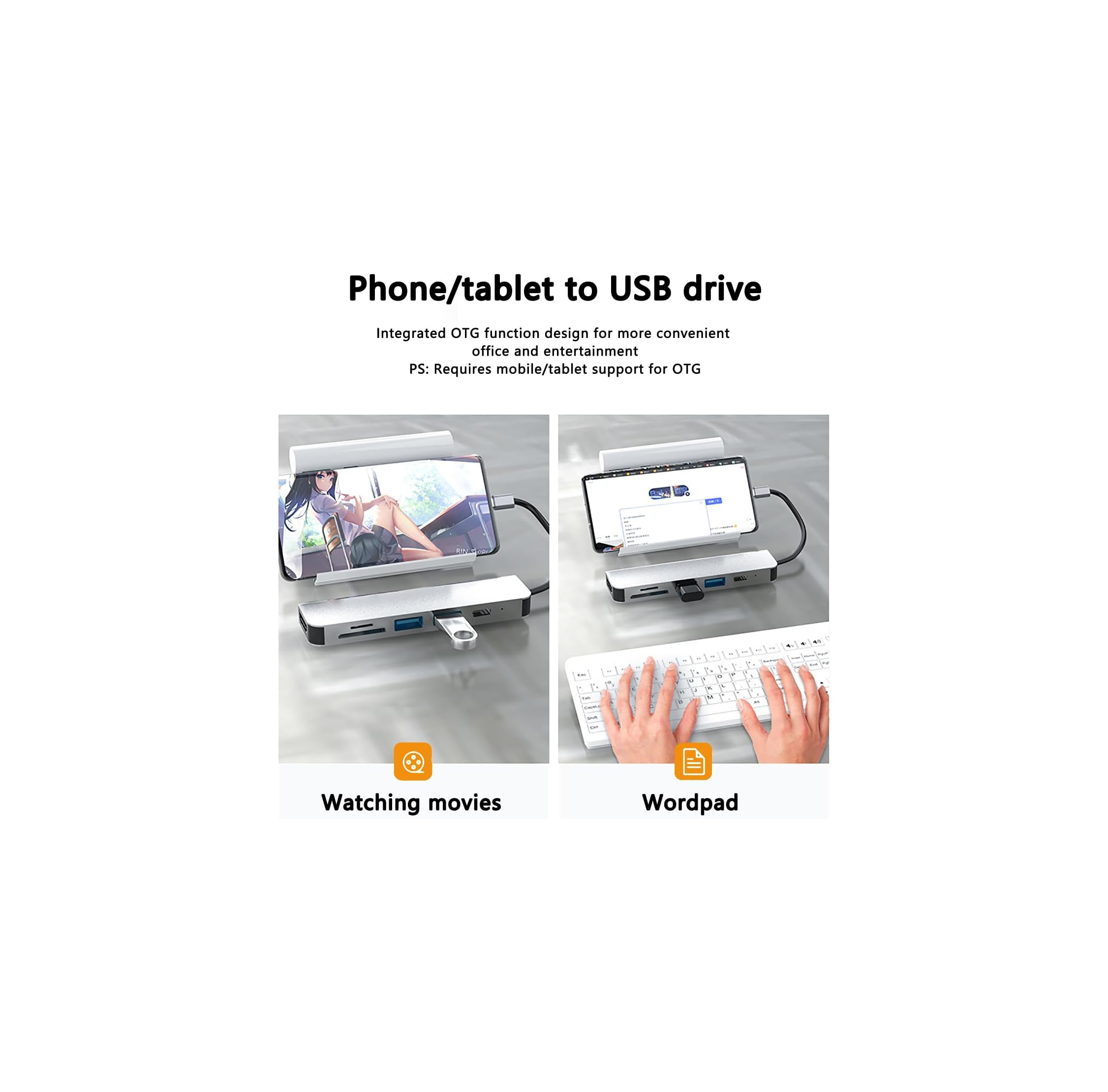 Ein USB-Hub mit verbundenen Smartphones und einer Tastatur.