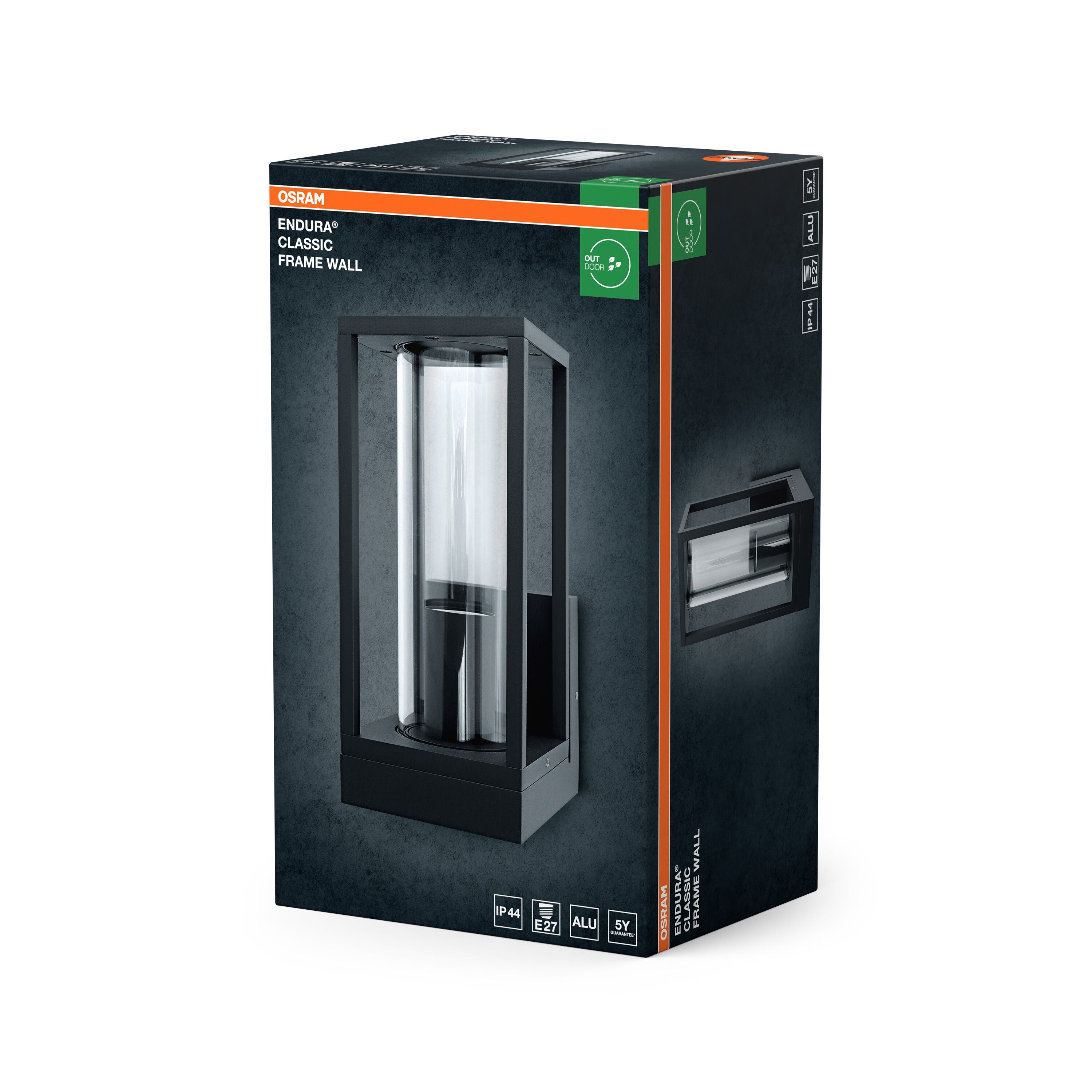 Osram Endura Classic Frame Wandleuchte auf dunkler Verpackung mit Produktbild.