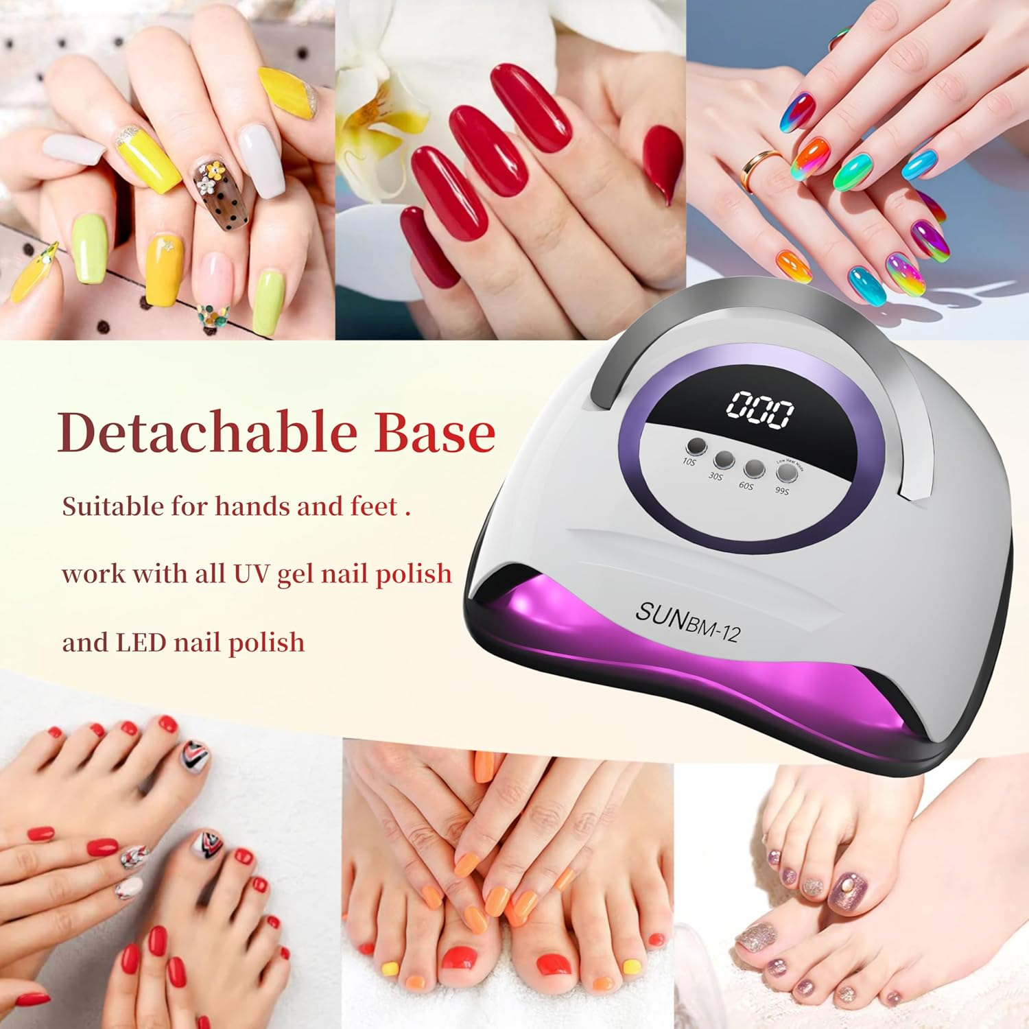 Nagellacktrockner mit abnehmbarer Basis für Hände und Füße, bunte Nägel.