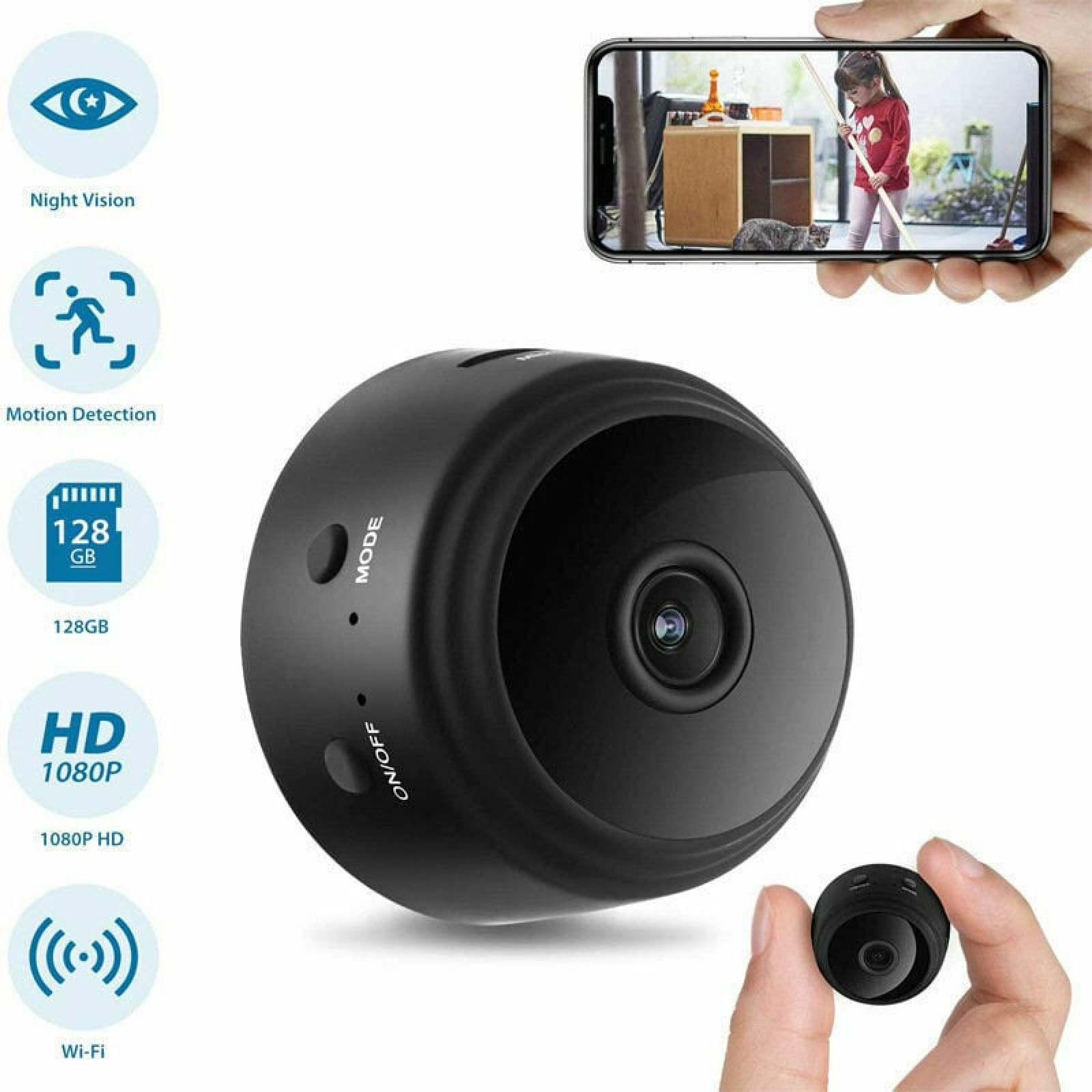 Mini-Überwachungskamera mit Nachtsicht, 128GB, HD 1080P, Wi-Fi.