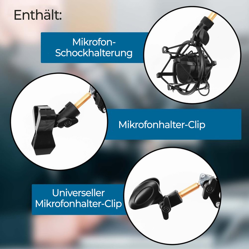 Mikrofon-Schockhalterung, Mikrofonhalter-Clip und universeller Mikrofonhalter-Clip.