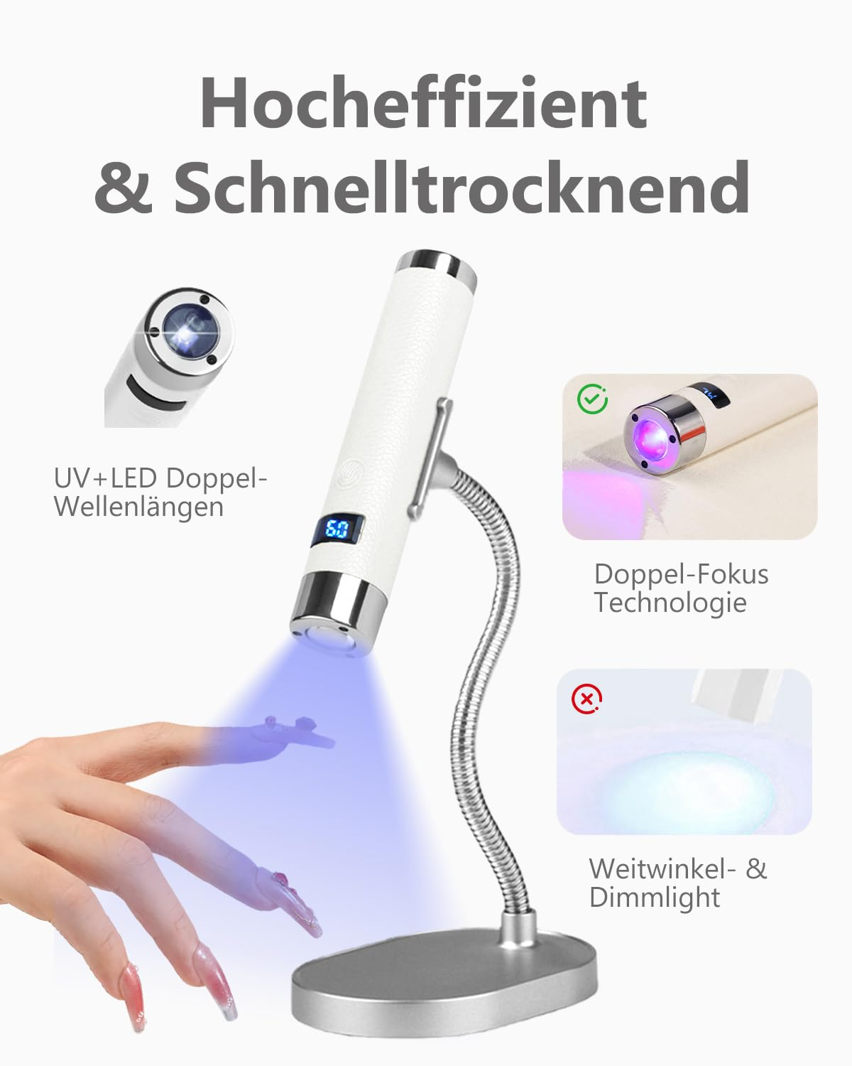 Ein UV/LED-Nagellampen-Strahler mit einer Hand unter dem Licht.