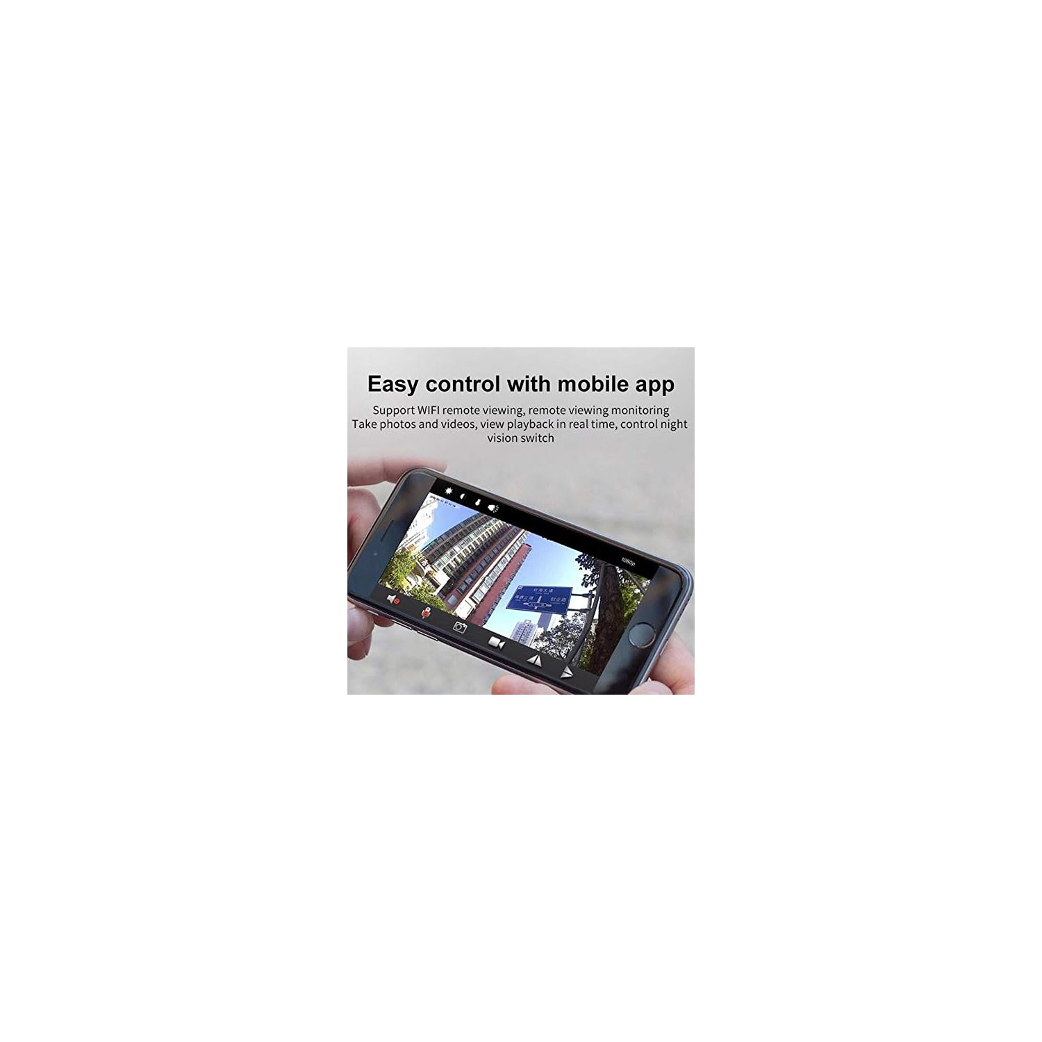 Ein Mann hält ein Smartphone, das eine App mit Gebäudeansicht zeigt.