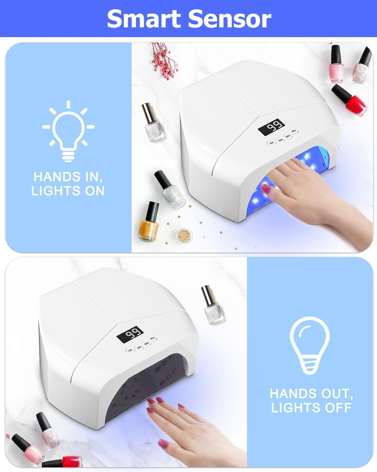 Intelligente Sensor-Nagellampe: Hände rein, Licht an; Hände raus, Licht aus.