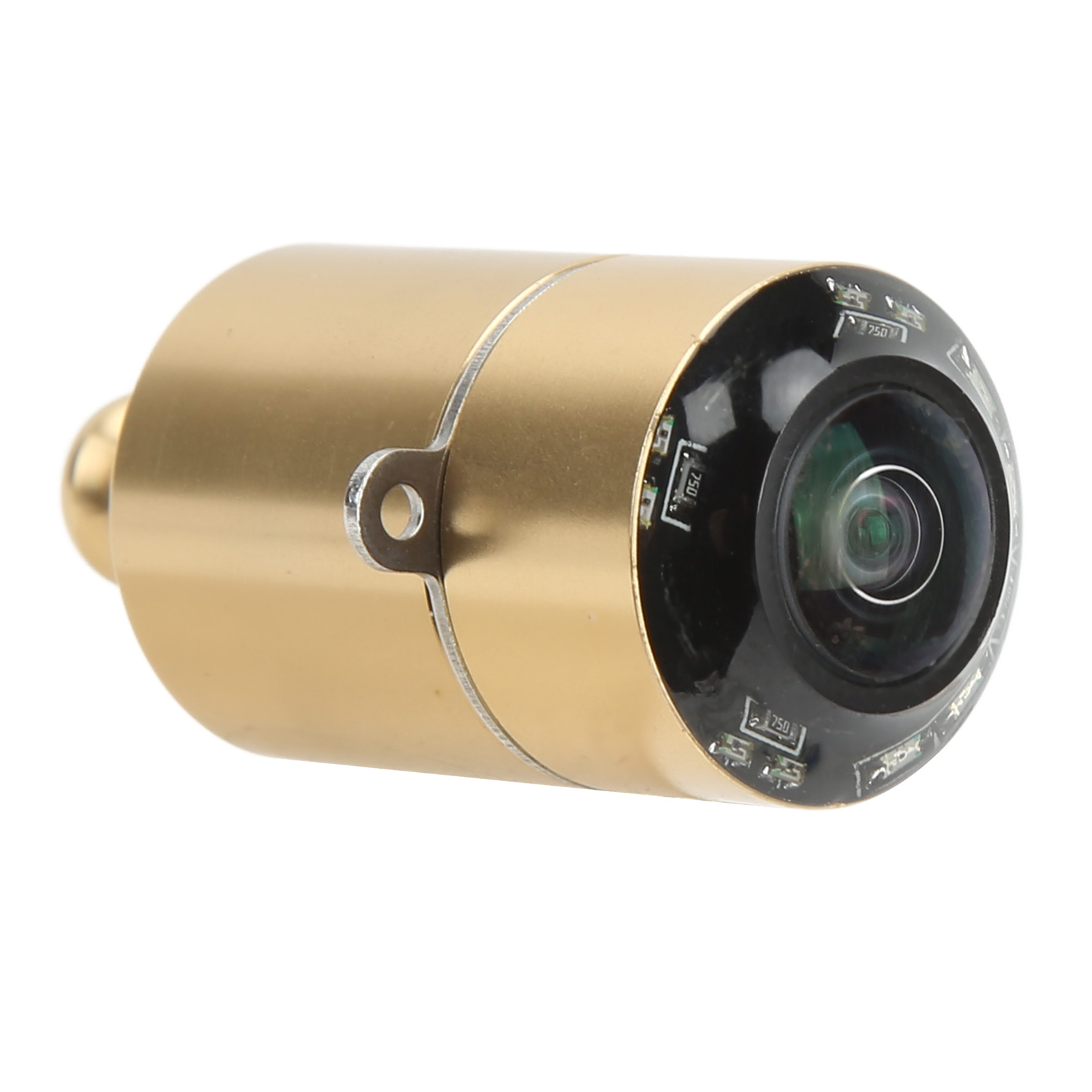 Goldene Kamera mit Weitwinkelobjektiv und IR-LEDs um das Objektiv.