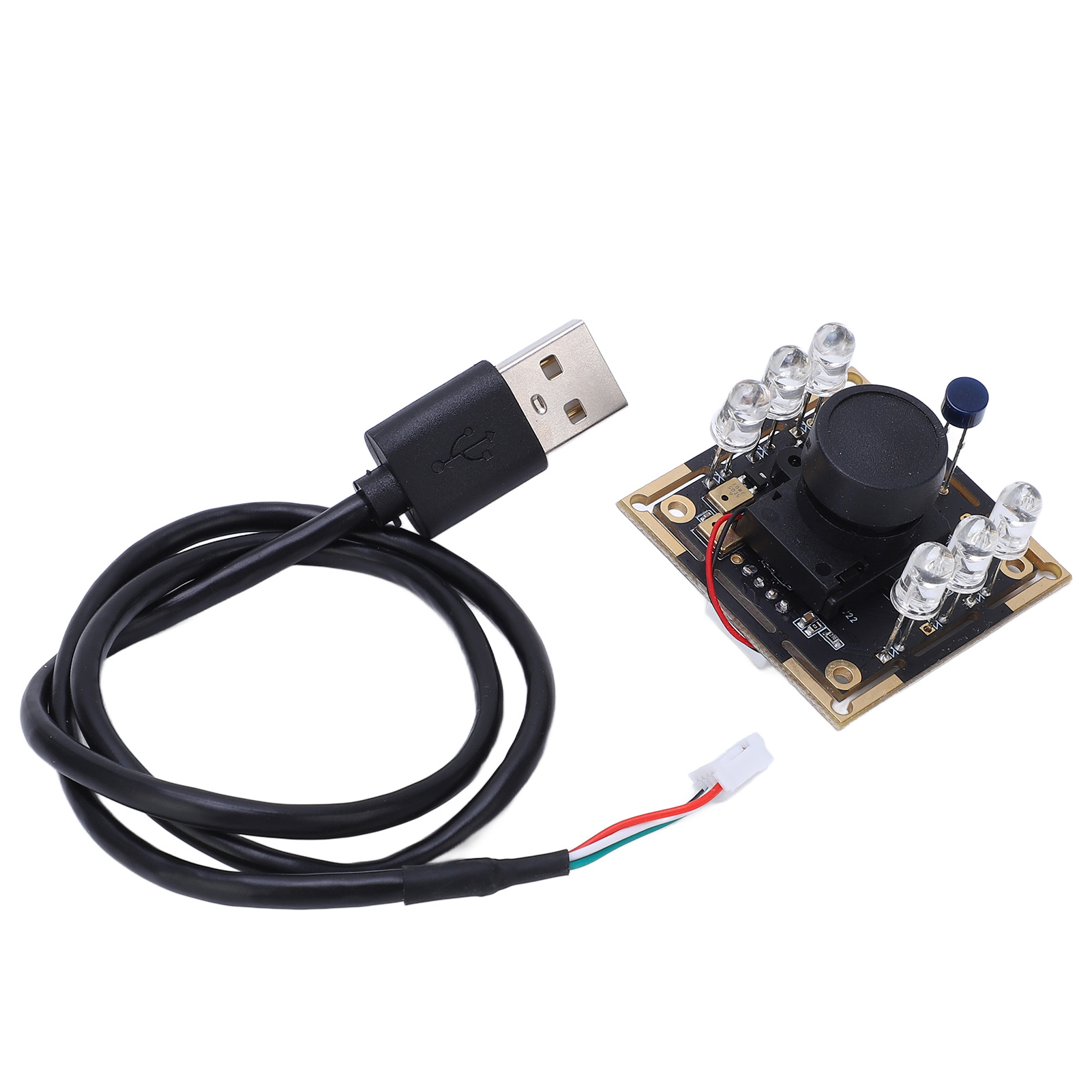 Eine USB-Kamera-Platine mit vier LEDs und einem schwarzen Kabel.