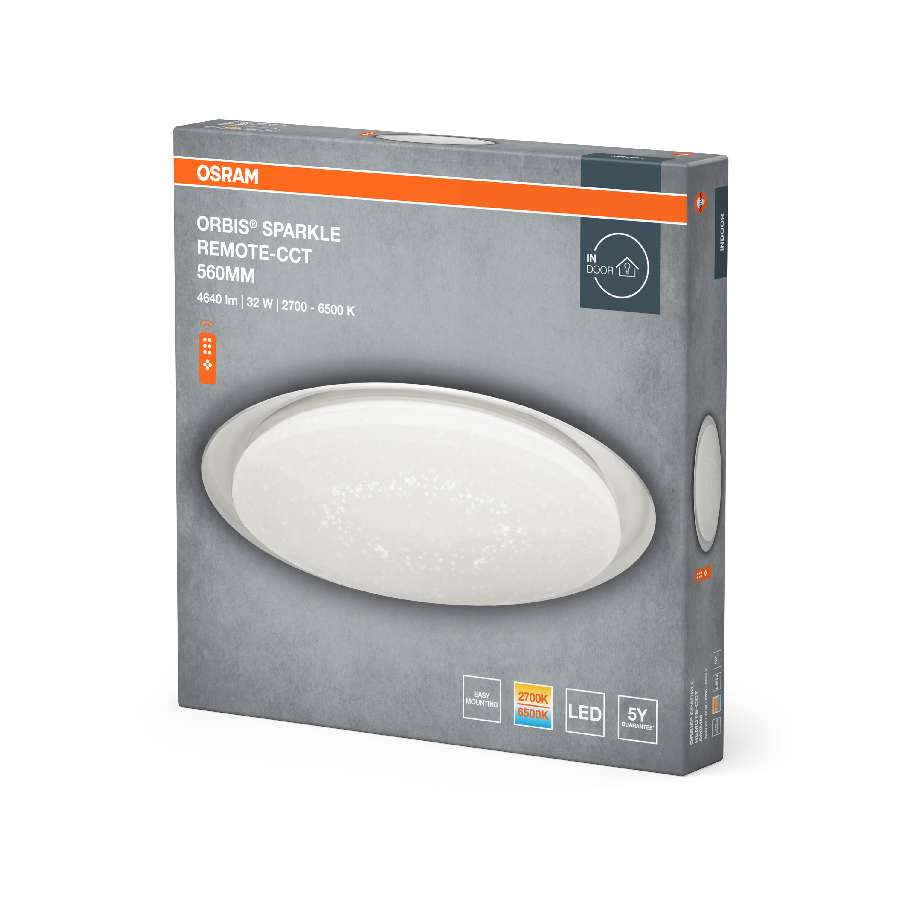 OSRAM ORBIS SPARKLE Deckenleuchte, 560mm, 4640lm, 32W, CCT-fähig, mit Fernbedienung.