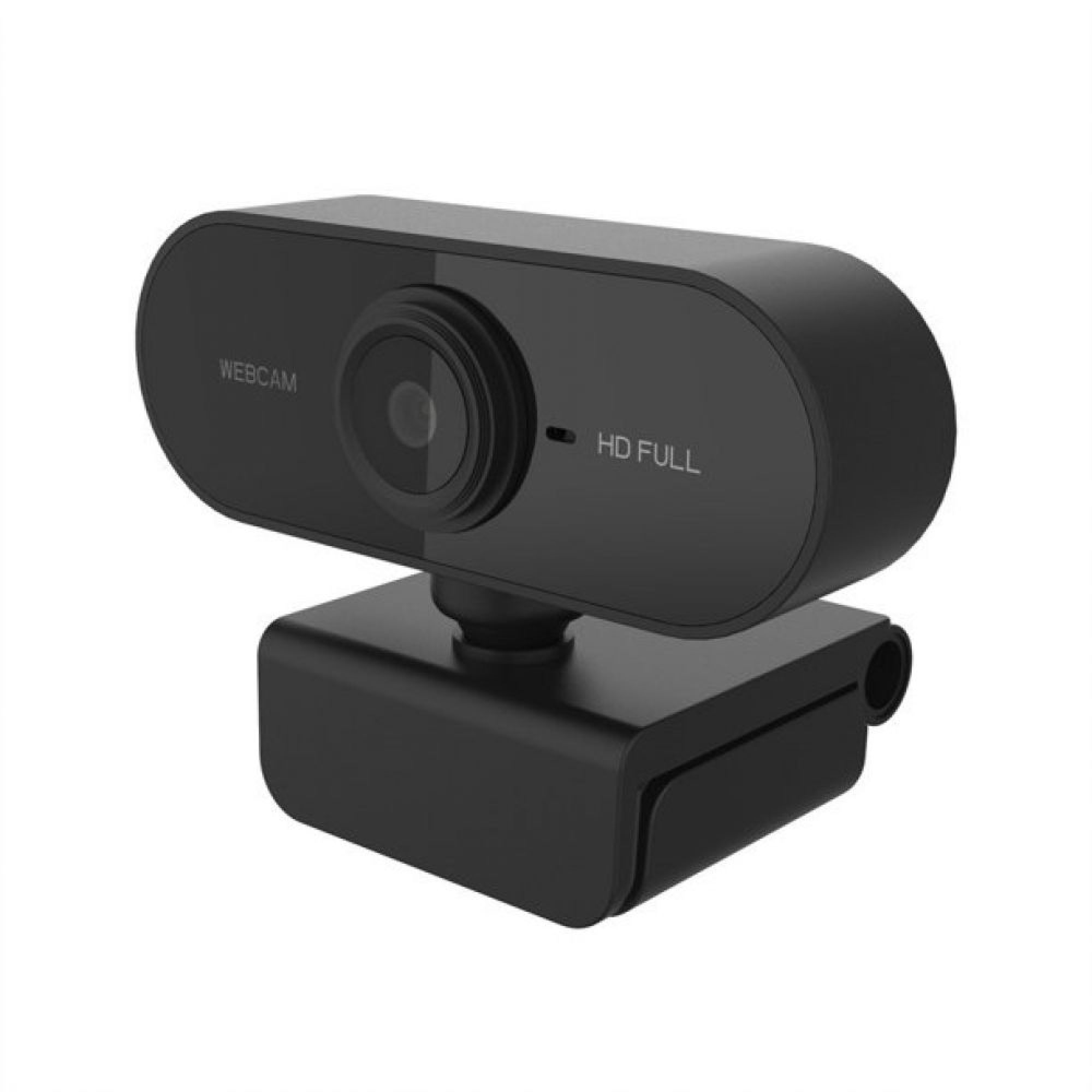 Eine schwarze Webcam mit HD FULL Beschriftung, auf einem Sockel montiert.
