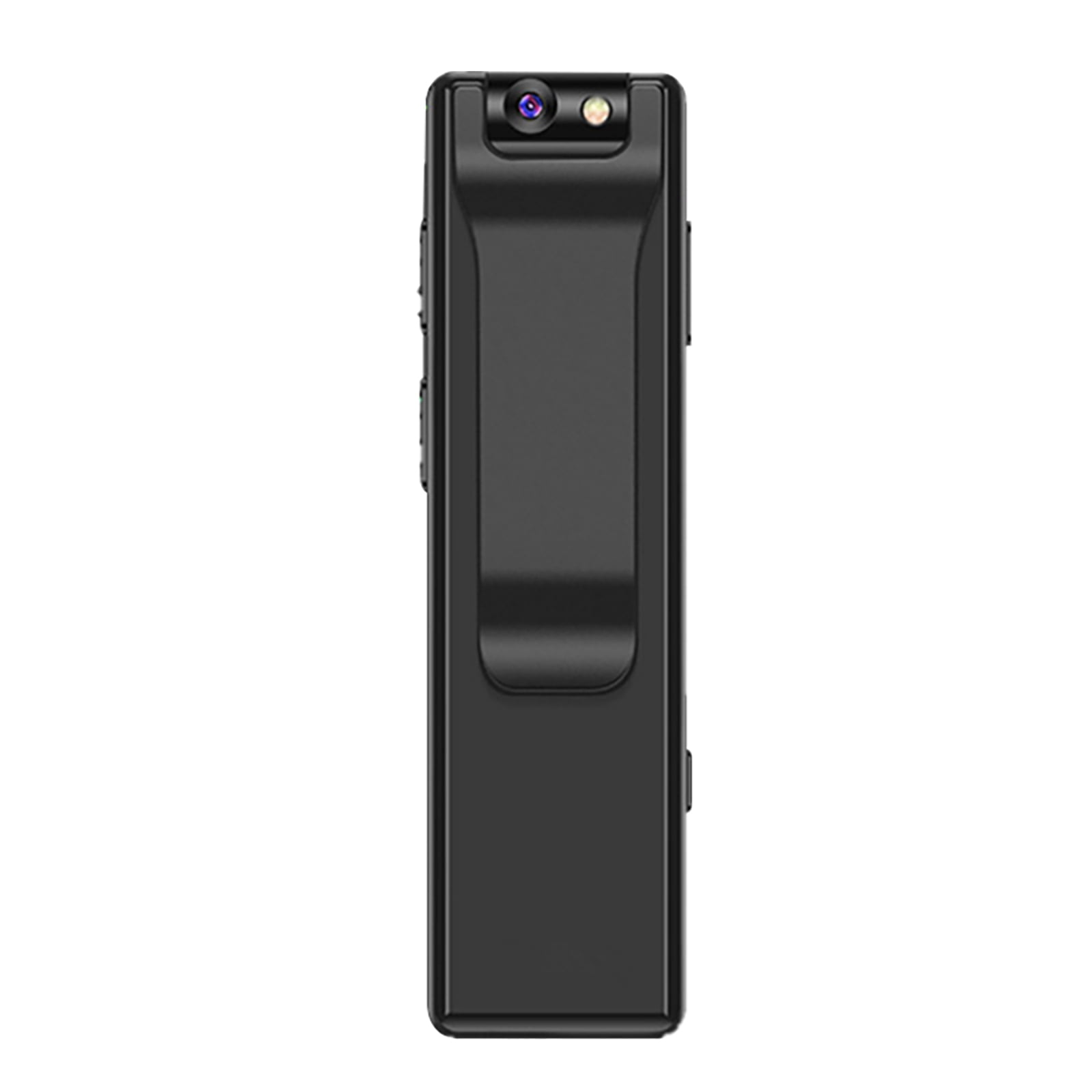 Schwarzer Clip mit Kamera und LED-Licht oben. Weiße Rückseite.
