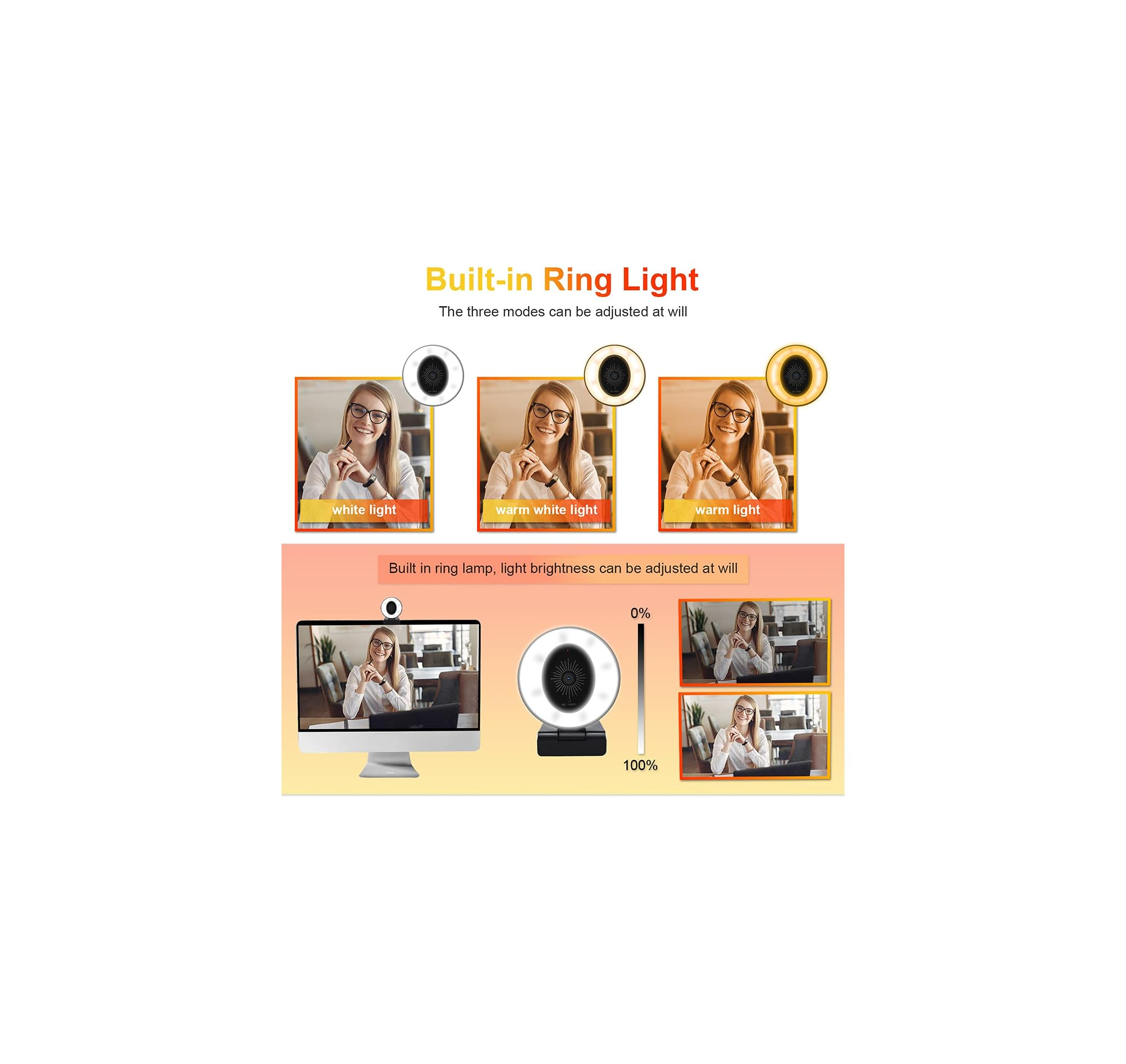 Ein Ringlicht mit drei Beleuchtungsmodi und einstellbarer Helligkeit.