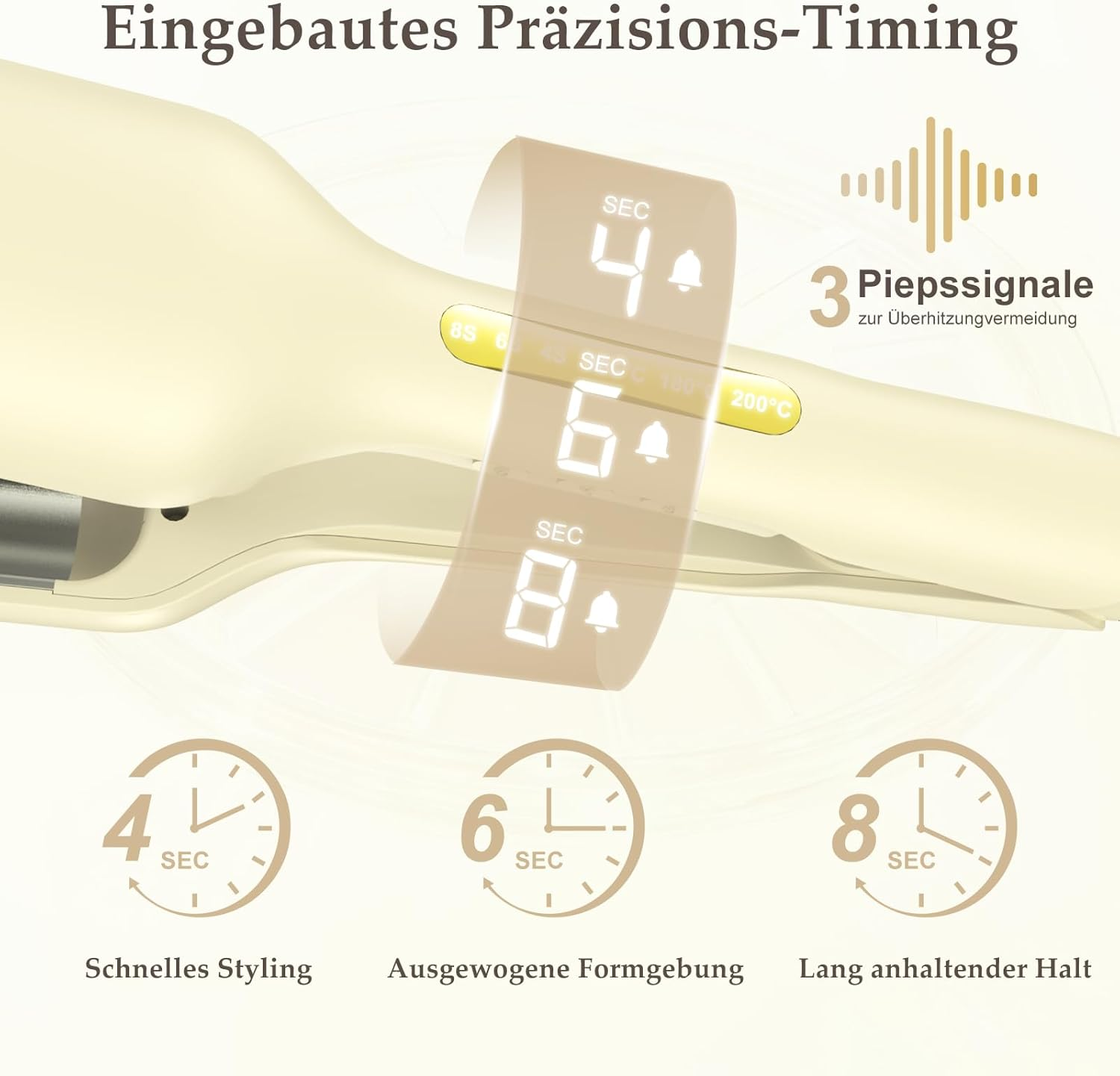 Präzision-Timing mit digitalen Anzeigen für 4, 6, 8 Sekunden. Überhitzungsschutz.