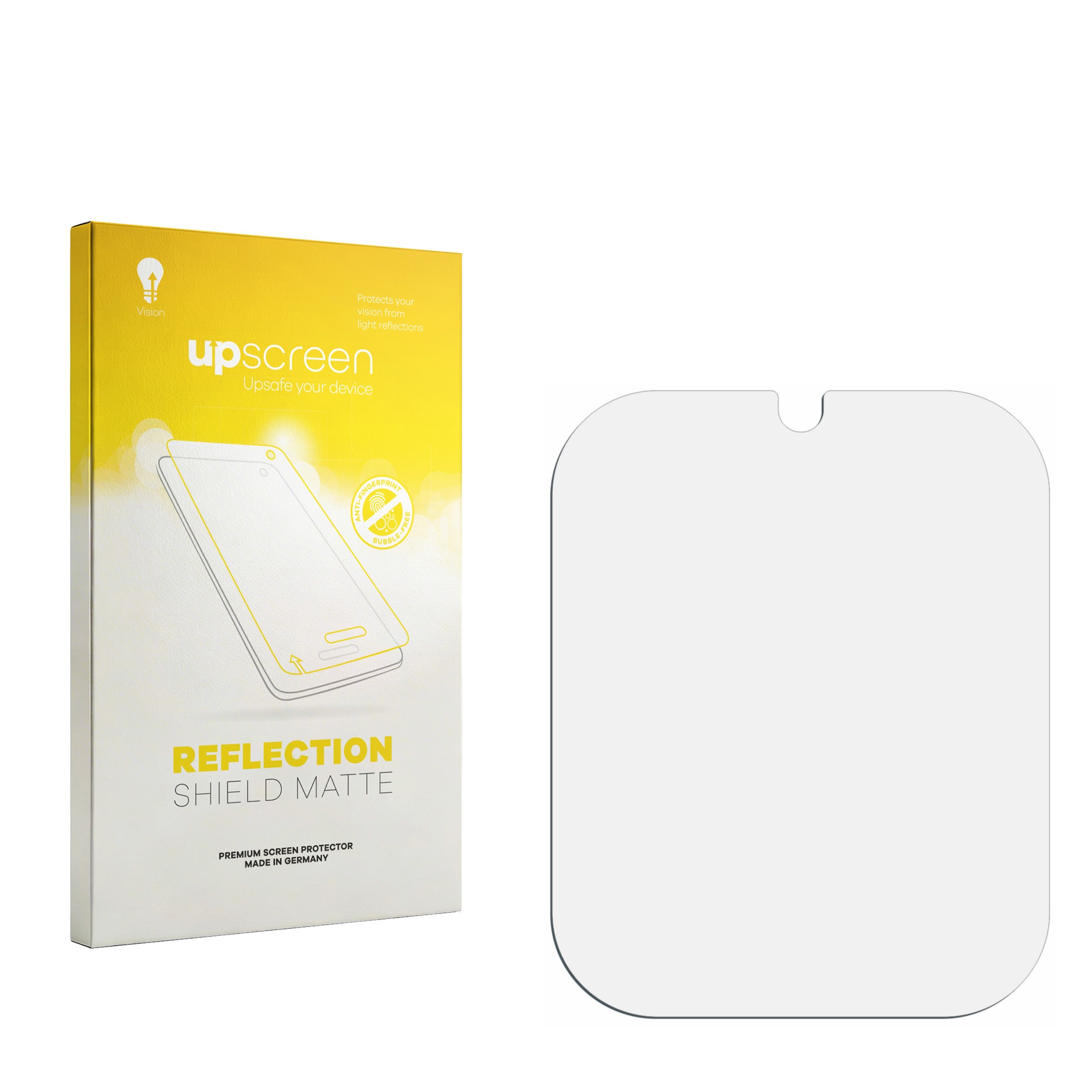 Verpackung für einen matten Bildschirmschutz mit der Aufschrift 'upscreen'.