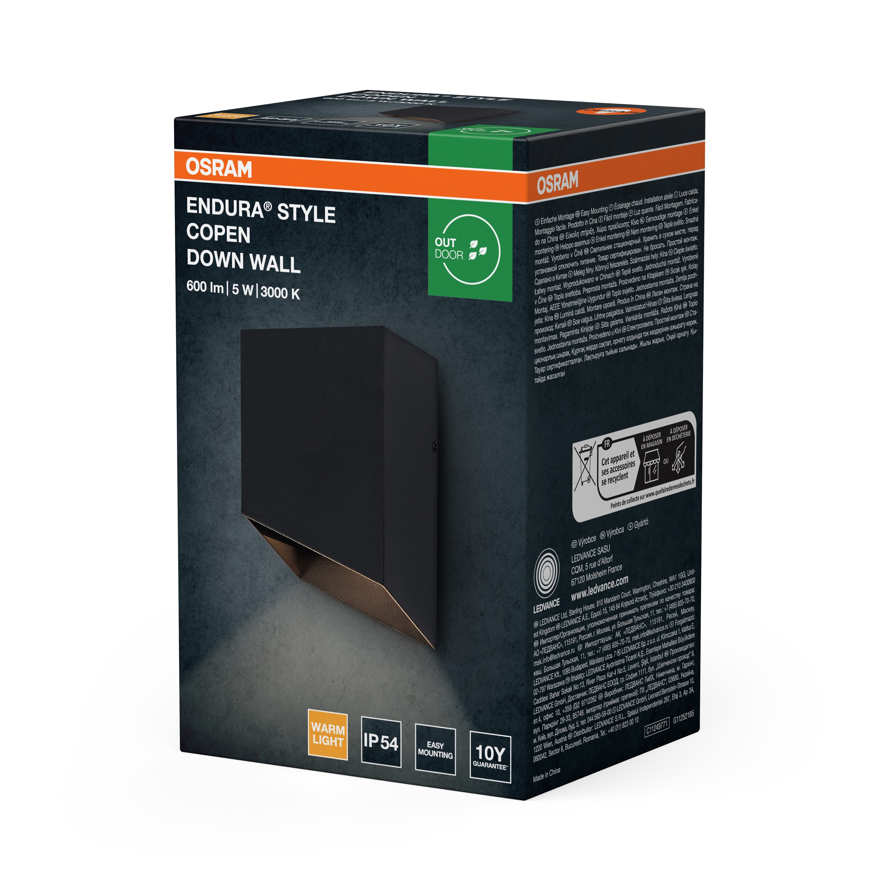 OSRAM Endura Style Wandleuchte, schwarz, 600lm, 5W, 3000K, IP54.