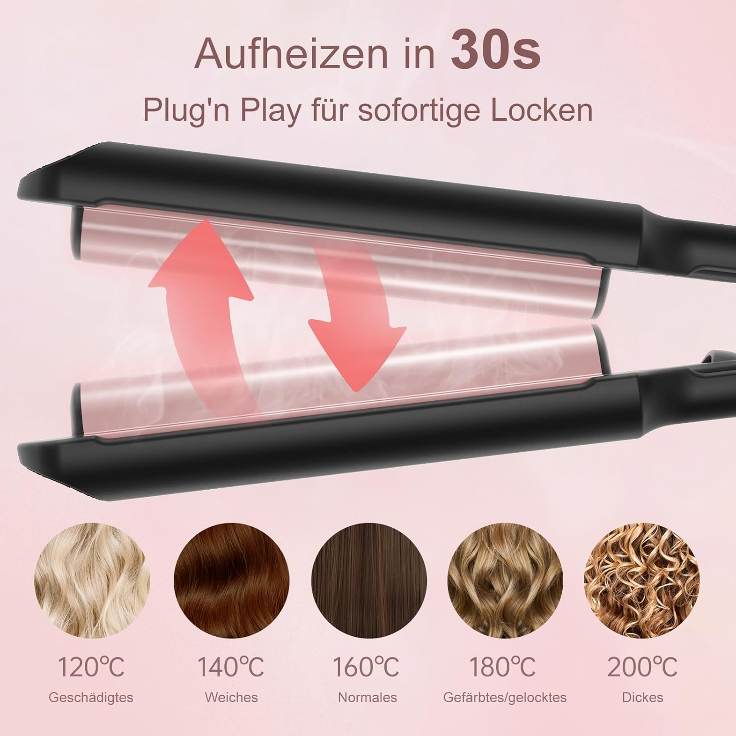 Haare glätten und locken mit fünf Hitzeeinstellungen.