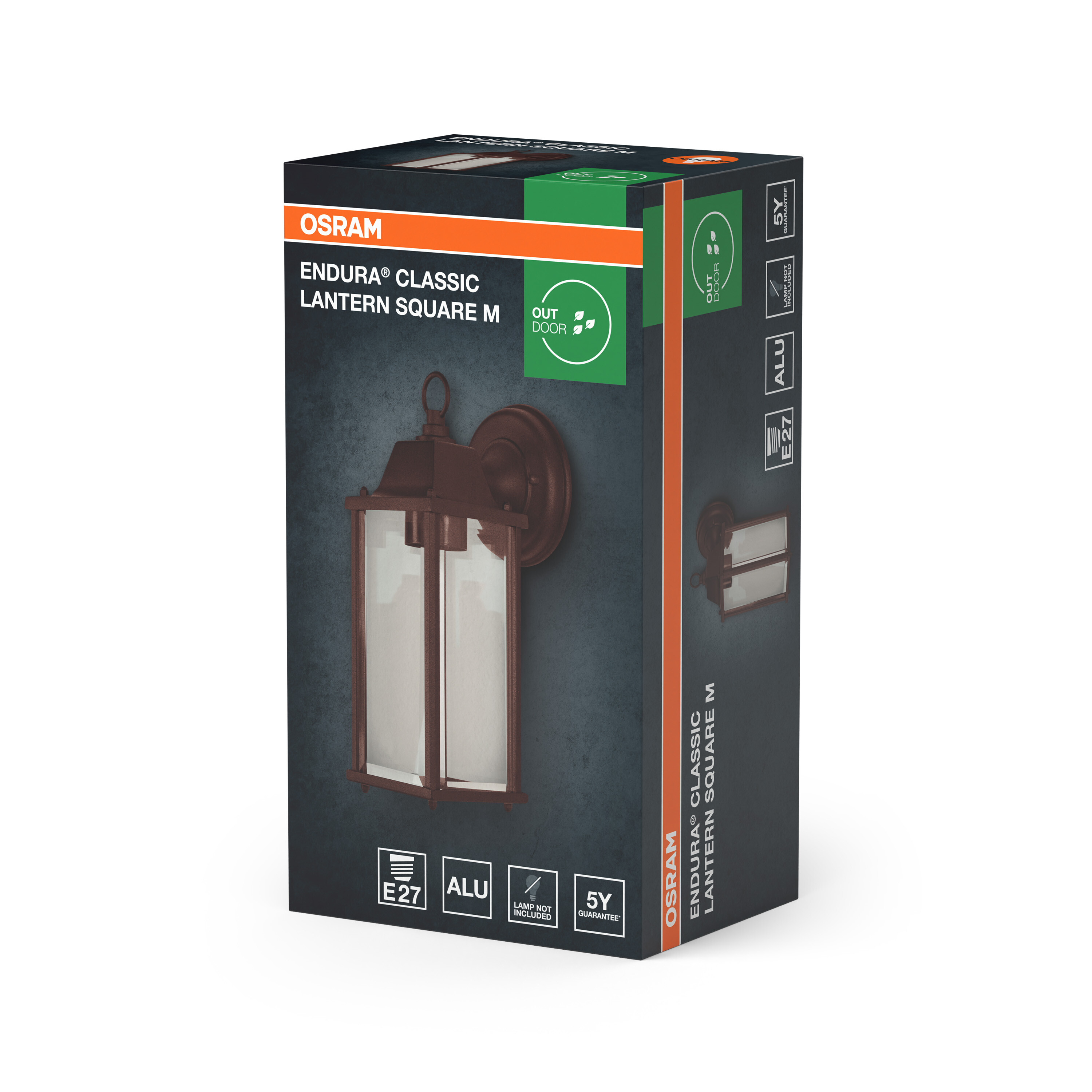 OSRAM Endura Classic Laterne, quadratisch, M. Dunkelbraun, Glas. Für Außen.