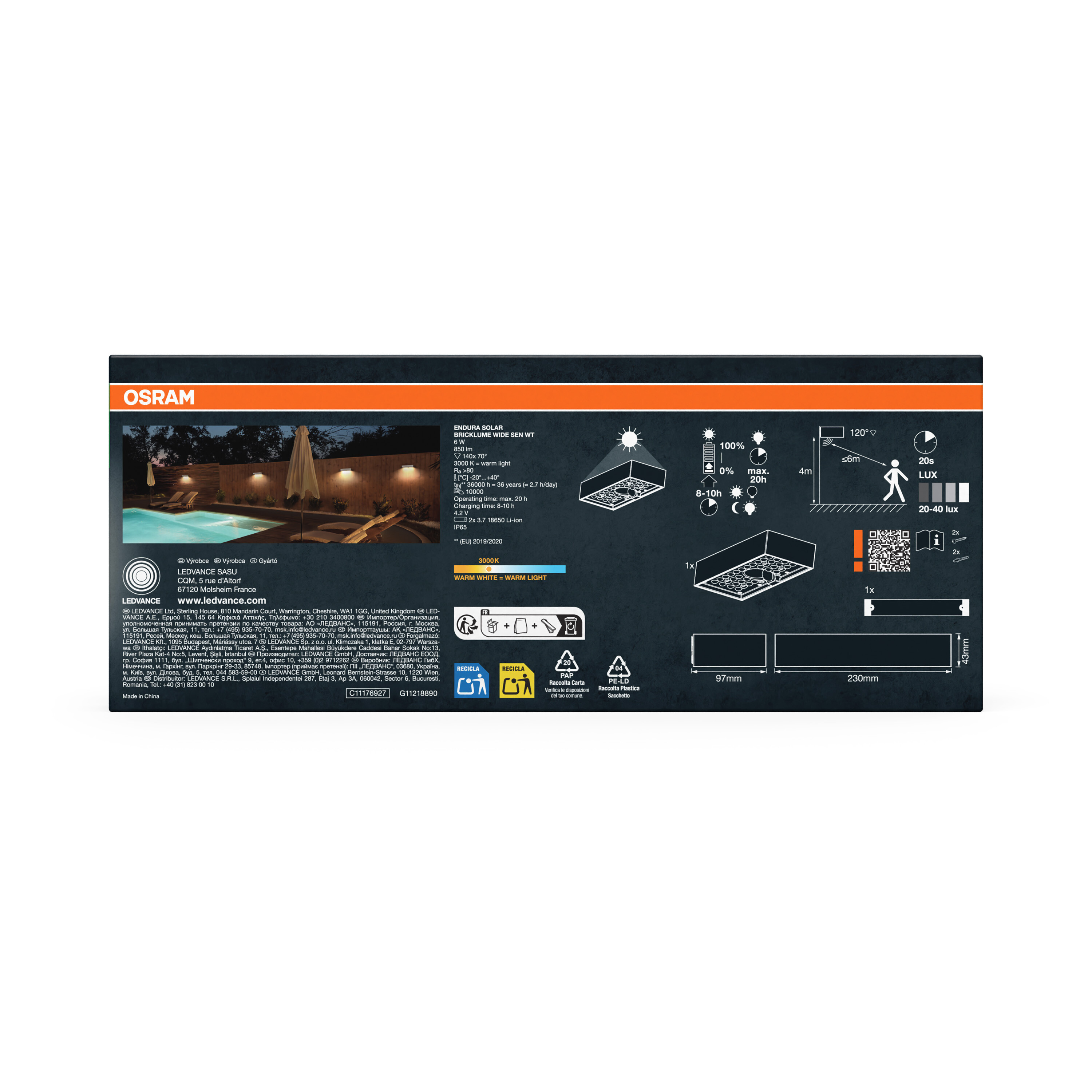 Osram Solar Leuchte am Pool: warmes Licht, 6W, 850lm, 3000K, IP65, Bewegungsmelder.