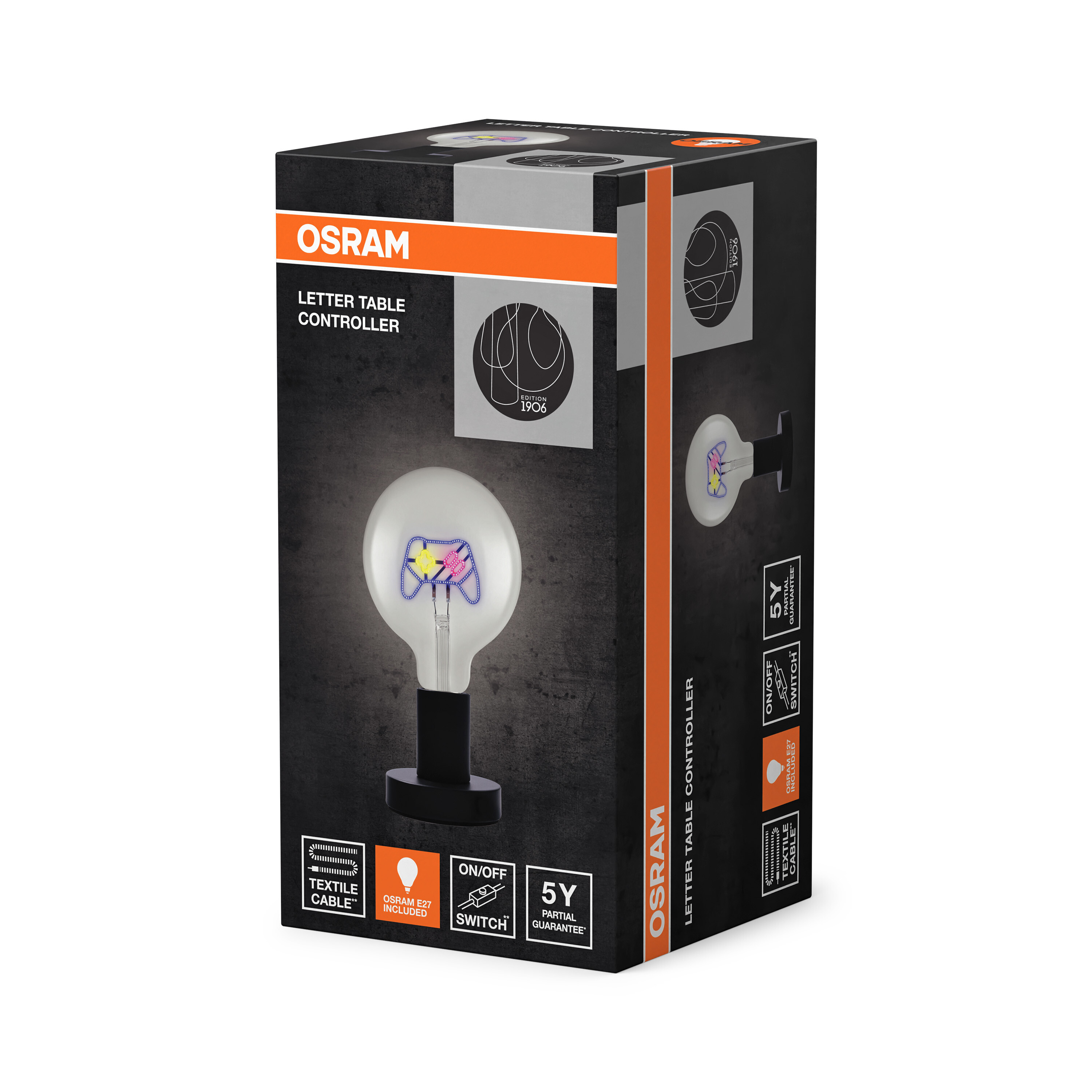 OSRAM Letter Table Controller Verpackung mit Glühbirne und Controller.