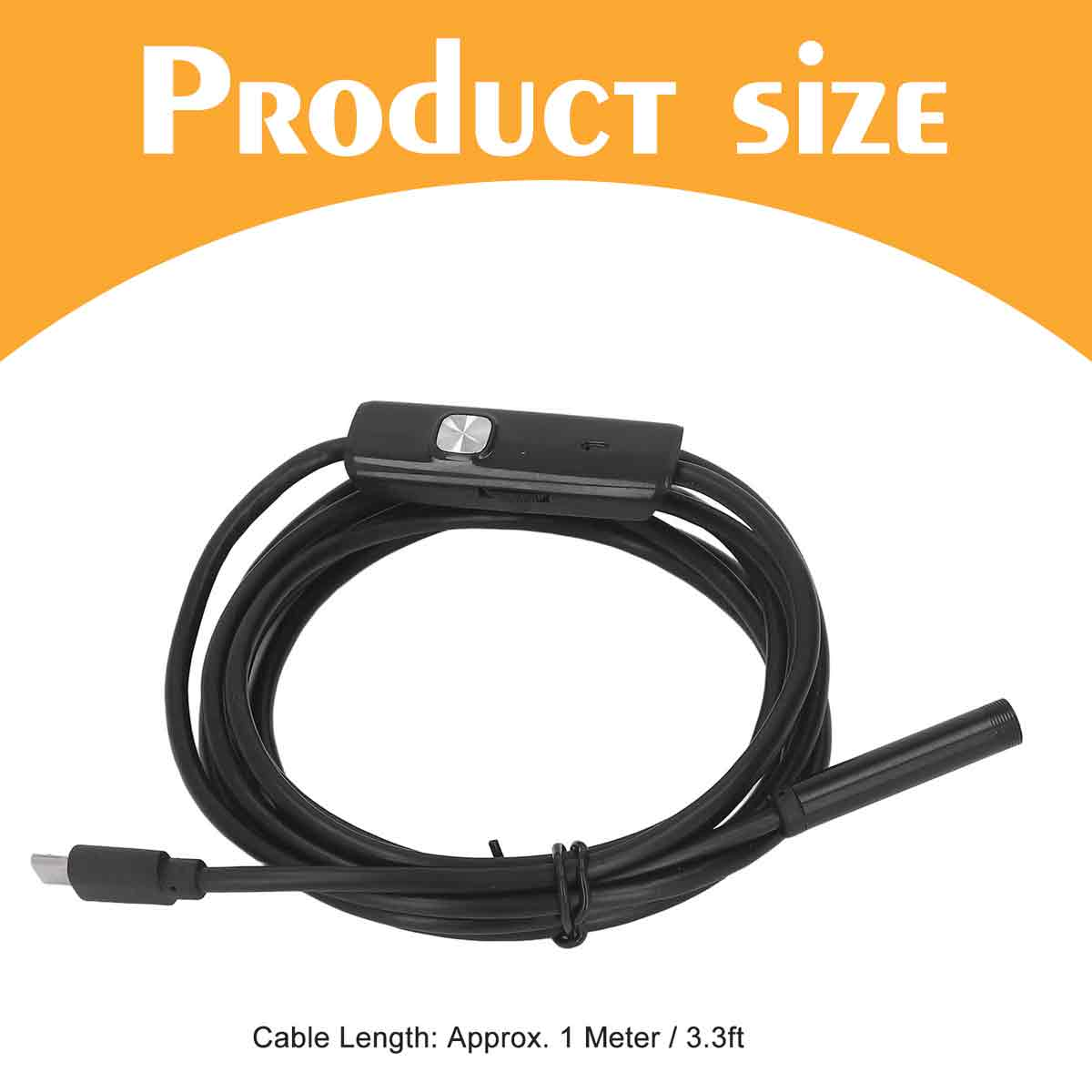 Schwarzes Kabel mit USB-Anschluss und Steuereinheit, ca. 1 Meter lang.